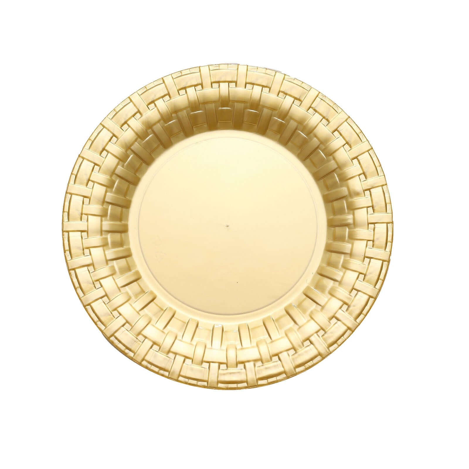 10 Pack 7 Gold Basketweave Rim Plastic Salad Dessert Plates, Round Disposable Appetizer Plates