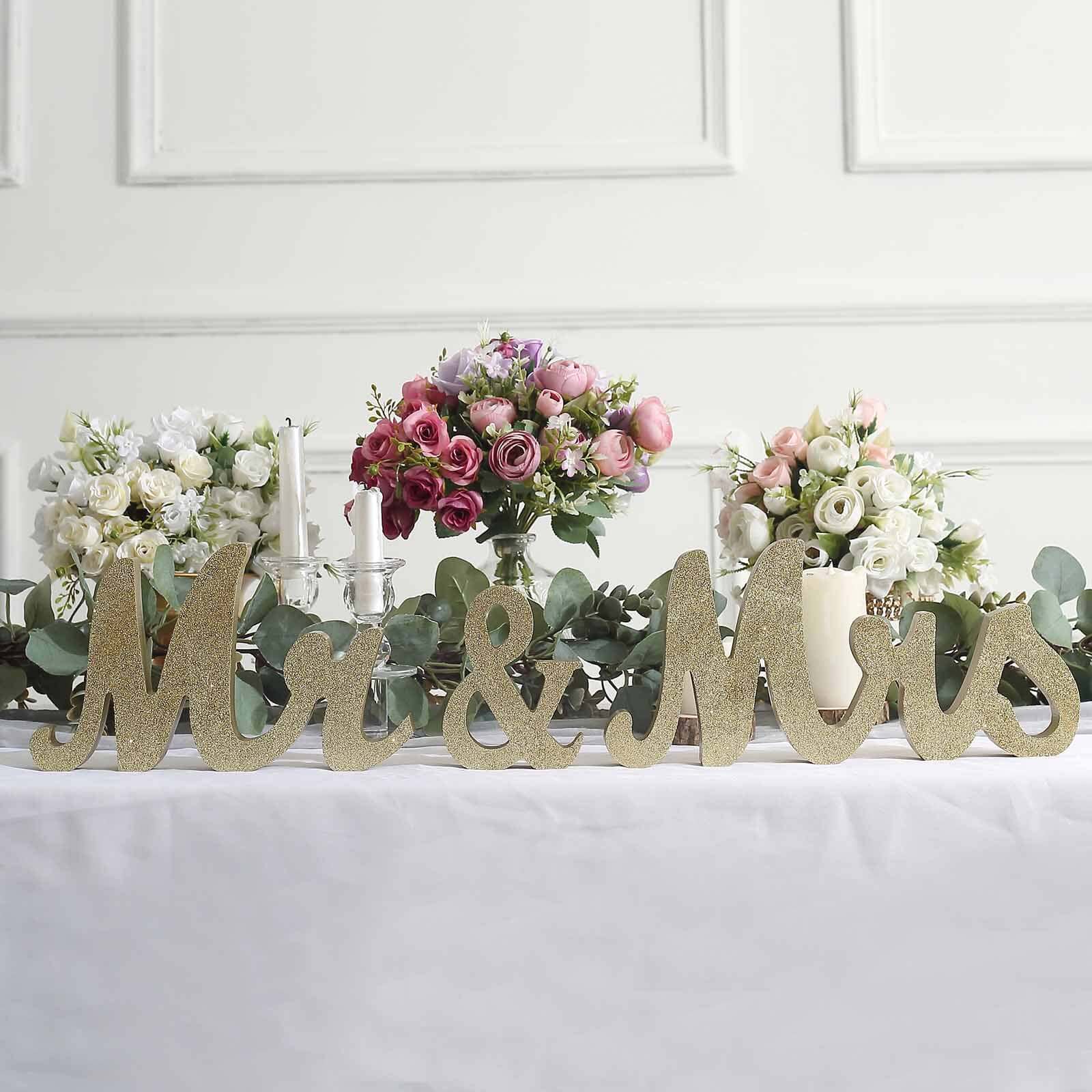 Wooden Mr & Mrs Freestanding Letters Gold Glittered - Rustic Glam Wedding Table Display Signs