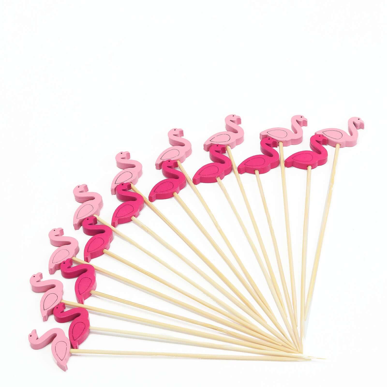 100-Pack Bamboo Cocktail Sticks Flamingo Decorative Top Design Fuchsia/Hot Pink - Eco Friendly Party Picks 5