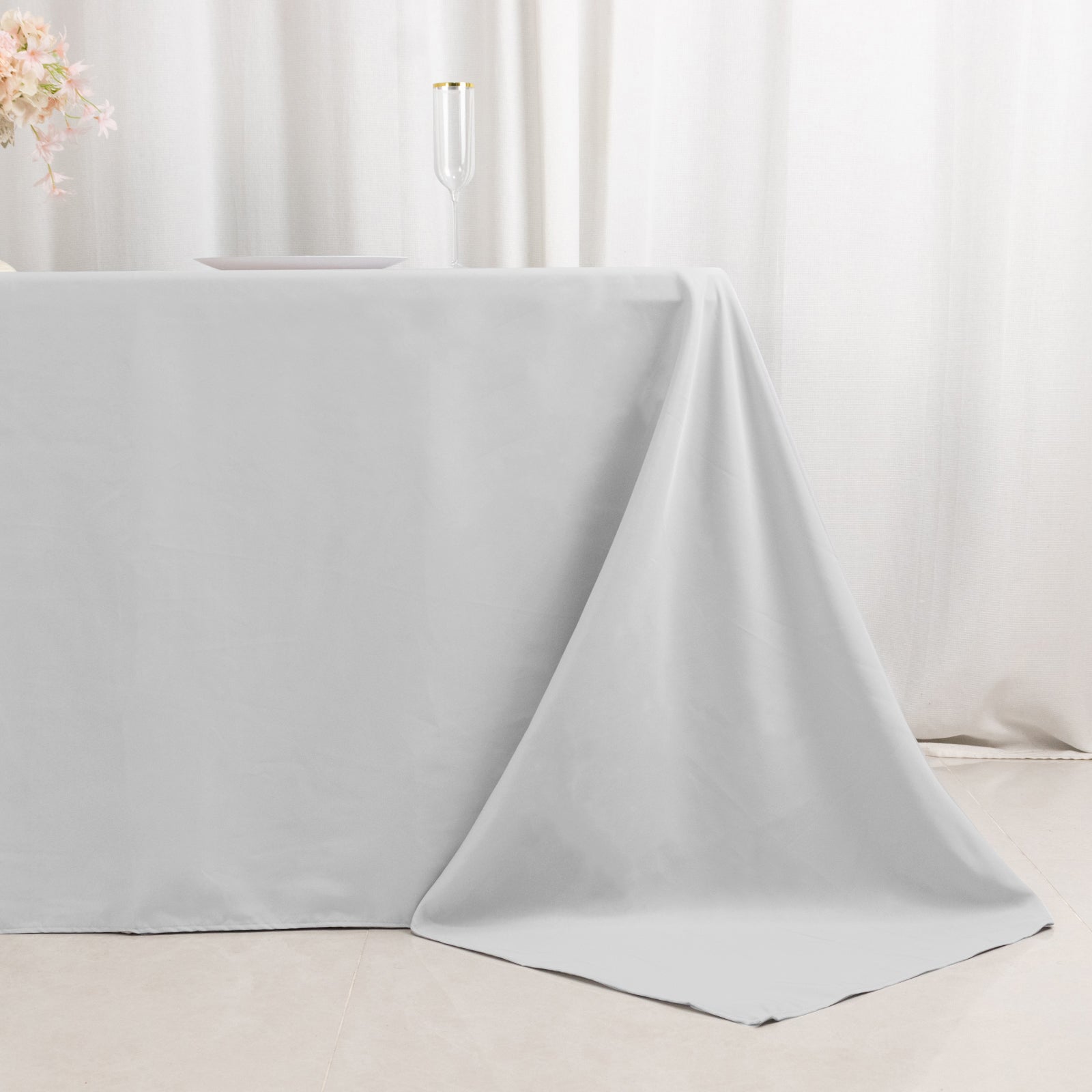 Premium Polyester 90x132 Rectangle Tablecloth Silver - Seamless 220GSM Stain-Resistant Table Cover