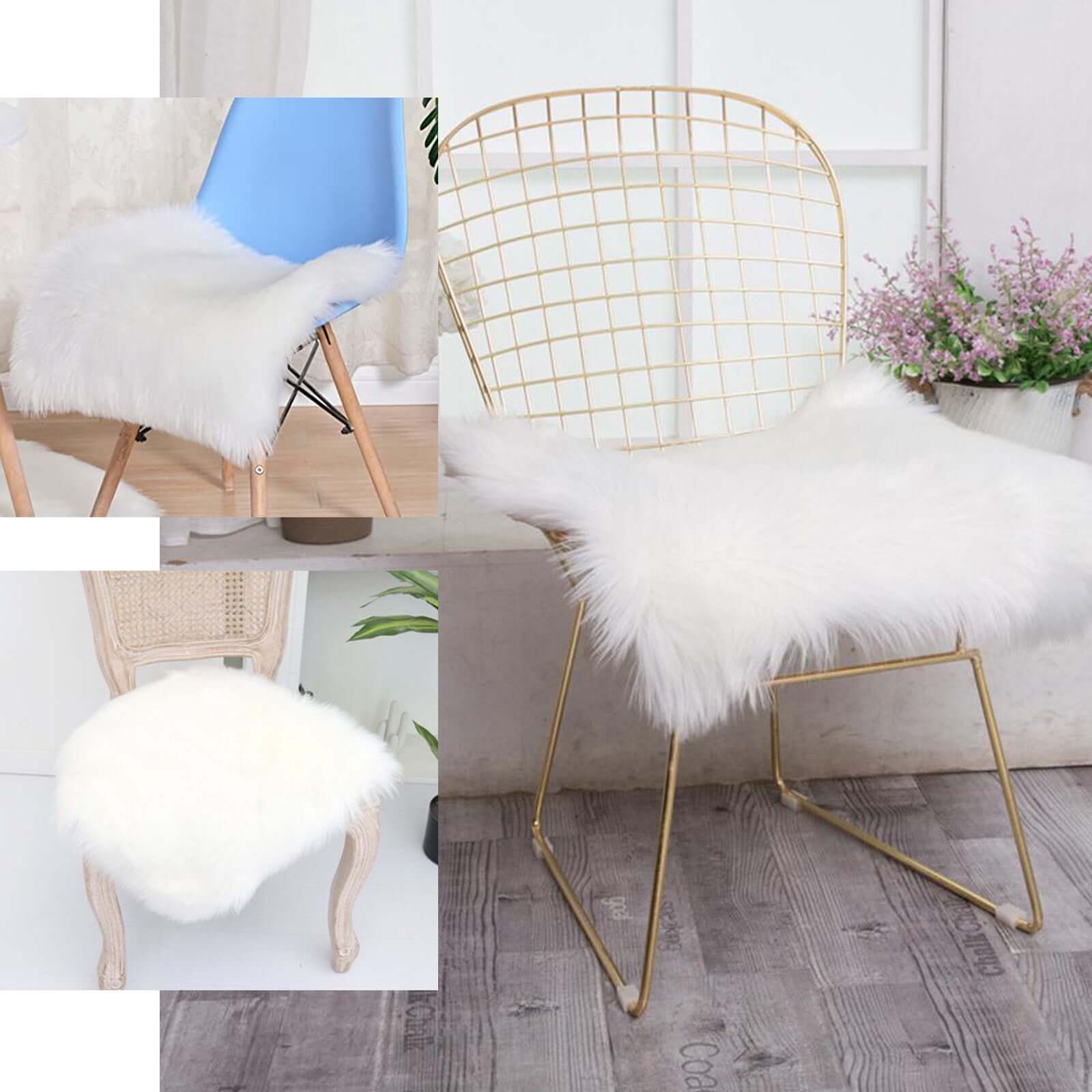 Faux Sheepskin 20 Cushion Cover with Soft Plush Finish White - Stylish Small Shag Area Rug for Events