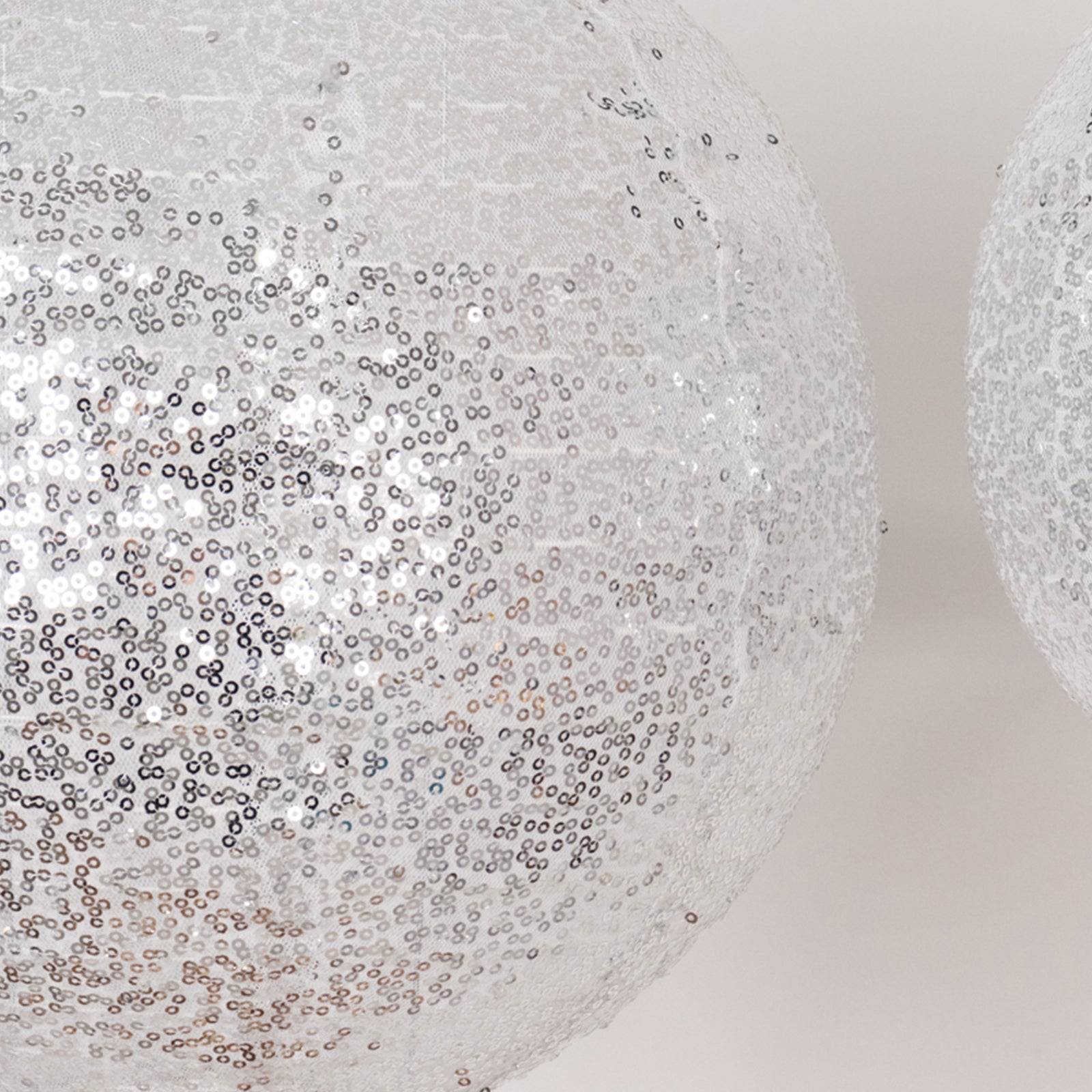 Set of 3 Glitter Silver Sequin Fabric Hanging Lanterns, Decorative Round Foldable Chinese Lantern Lampshades - 8,10,12