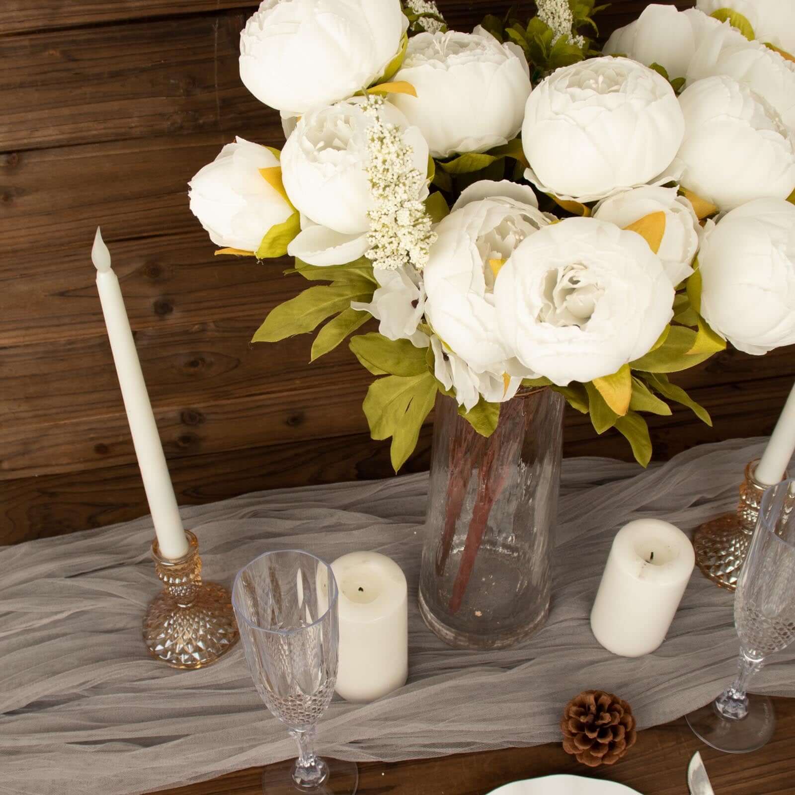 2 Pack 19 White Artificial Peony Flower Wedding Bouquets, Faux Silk Flower Arrangements