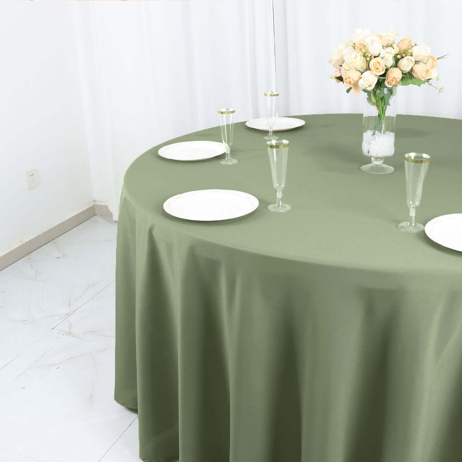 Polyester 120 Round Tablecloth Dusty Sage Green - Seamless Wrinkle-Resistant Table Cover