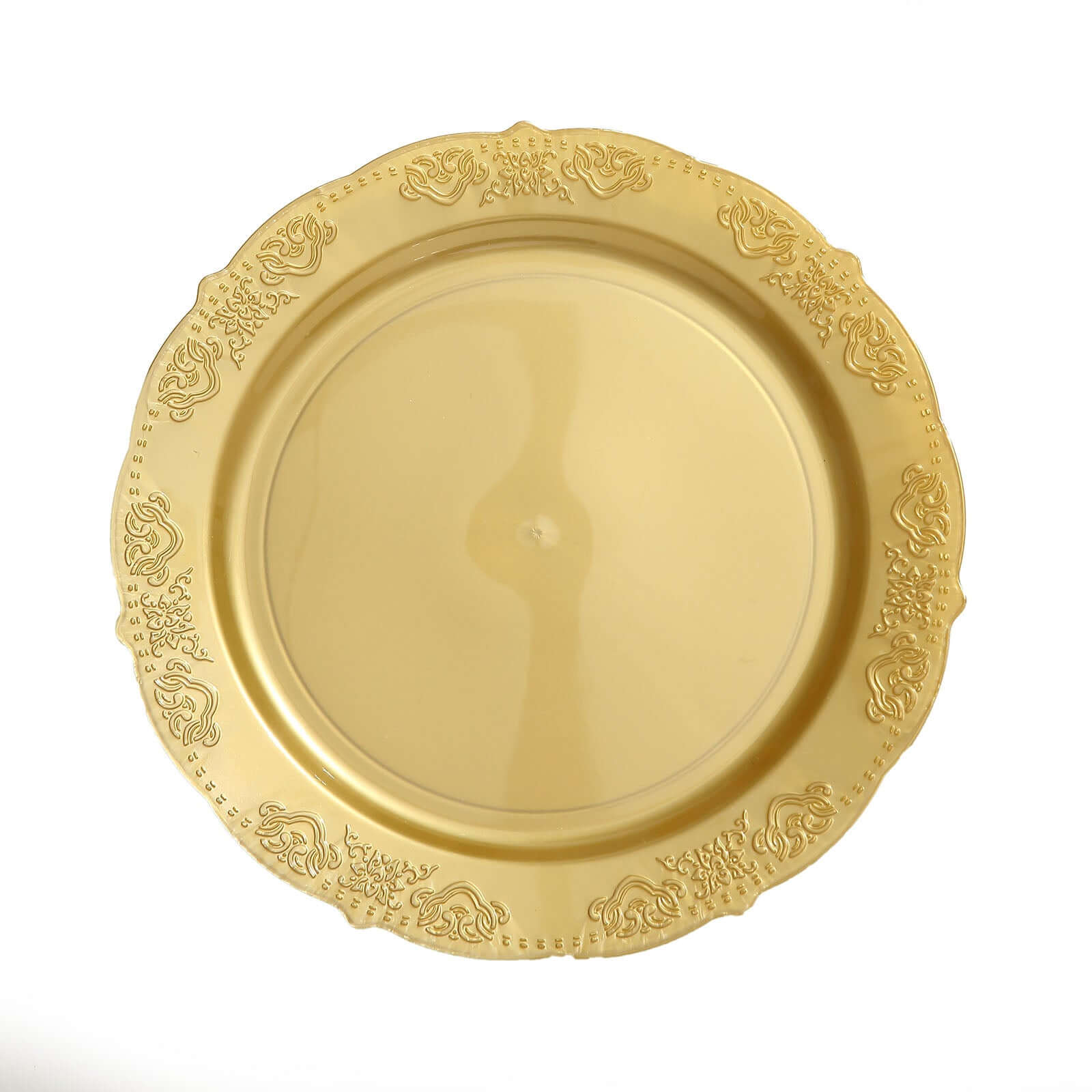 10-Pack Plastic 10 Round Dinner Plates Gold Embossed Scalloped Edge - Chic Disposable Party Plates for Special Occasions & Banquets