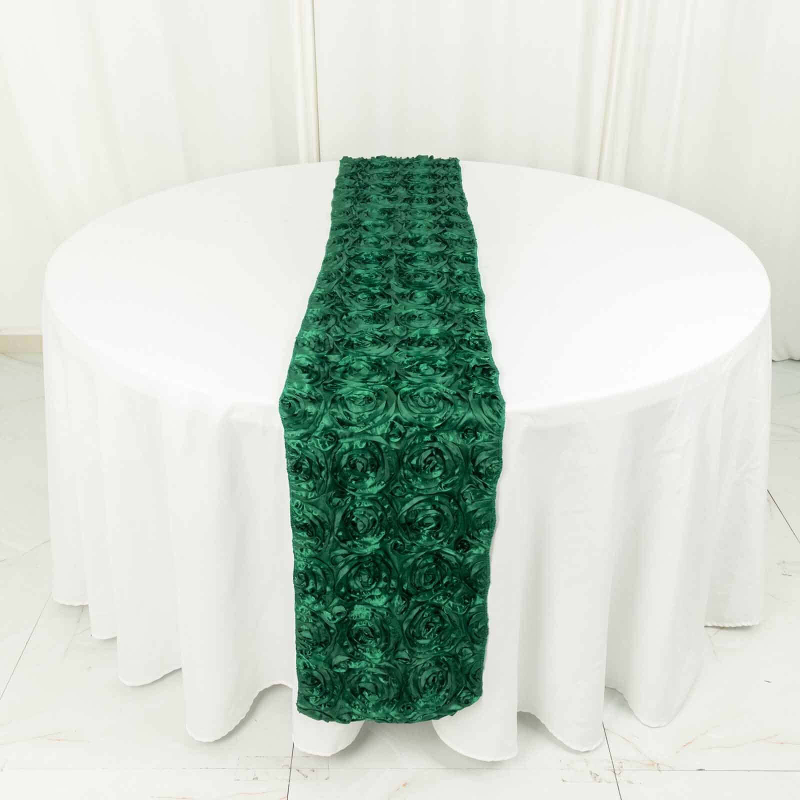 Rosette Satin 14x108 Table Runner Hunter Emerald Green - Grandiose Design