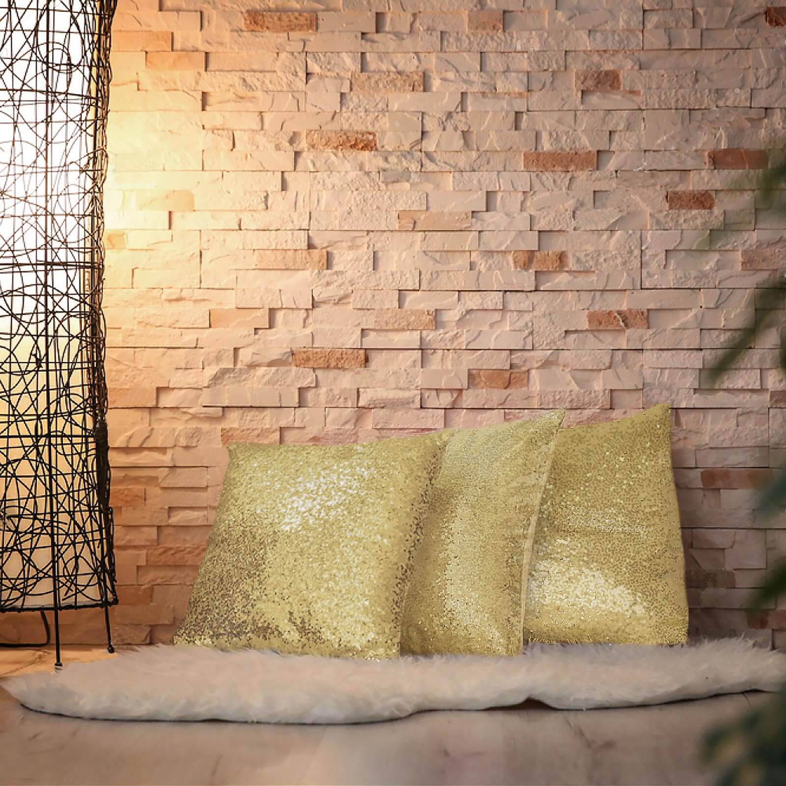 2 Pack 18x18 Sequin Throw Pillow Cover, Decorative Cushion Case - Square Champagne Sequin