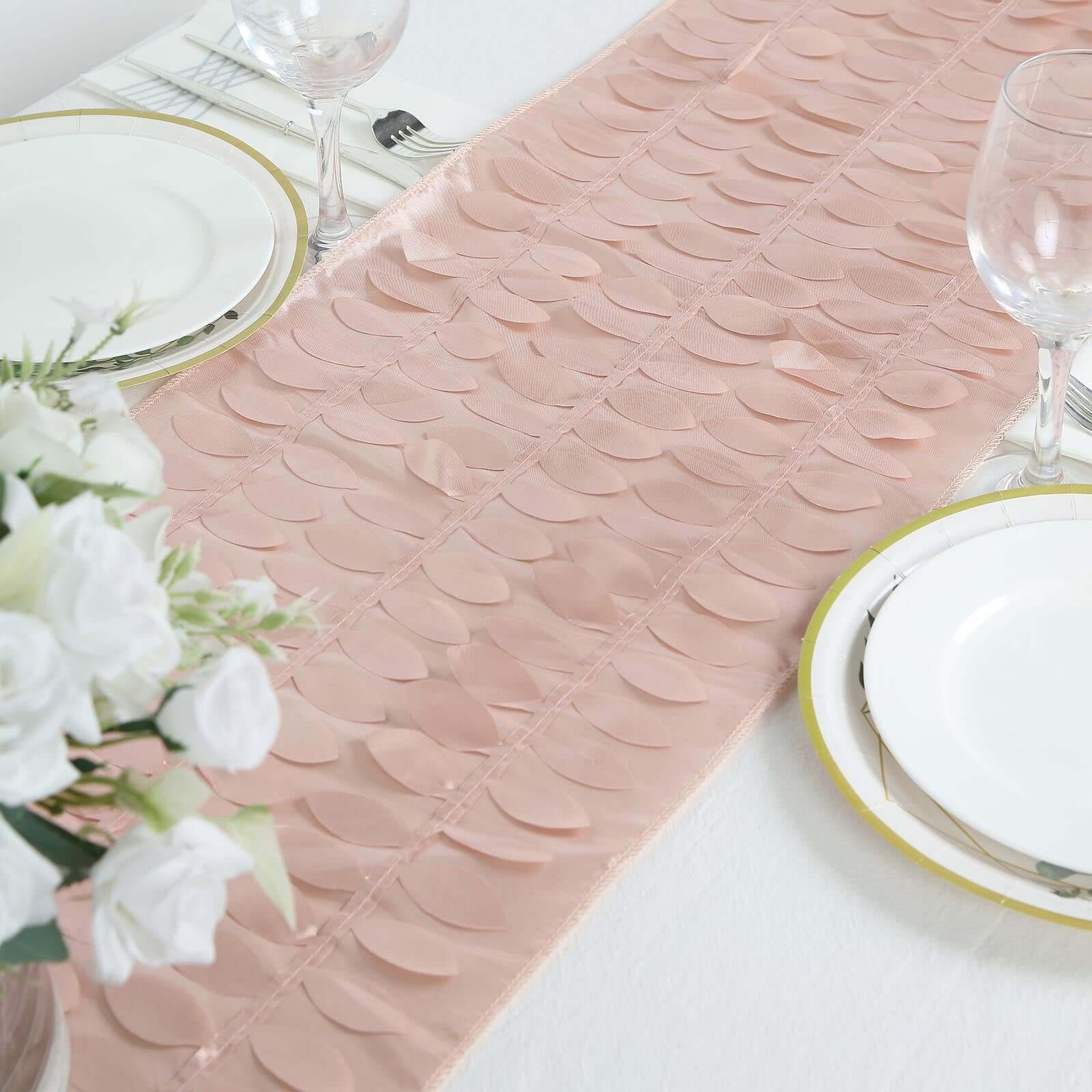 Taffeta Fabric 12x108 Table Runner Dusty Rose - 3D Leaf Petal Design