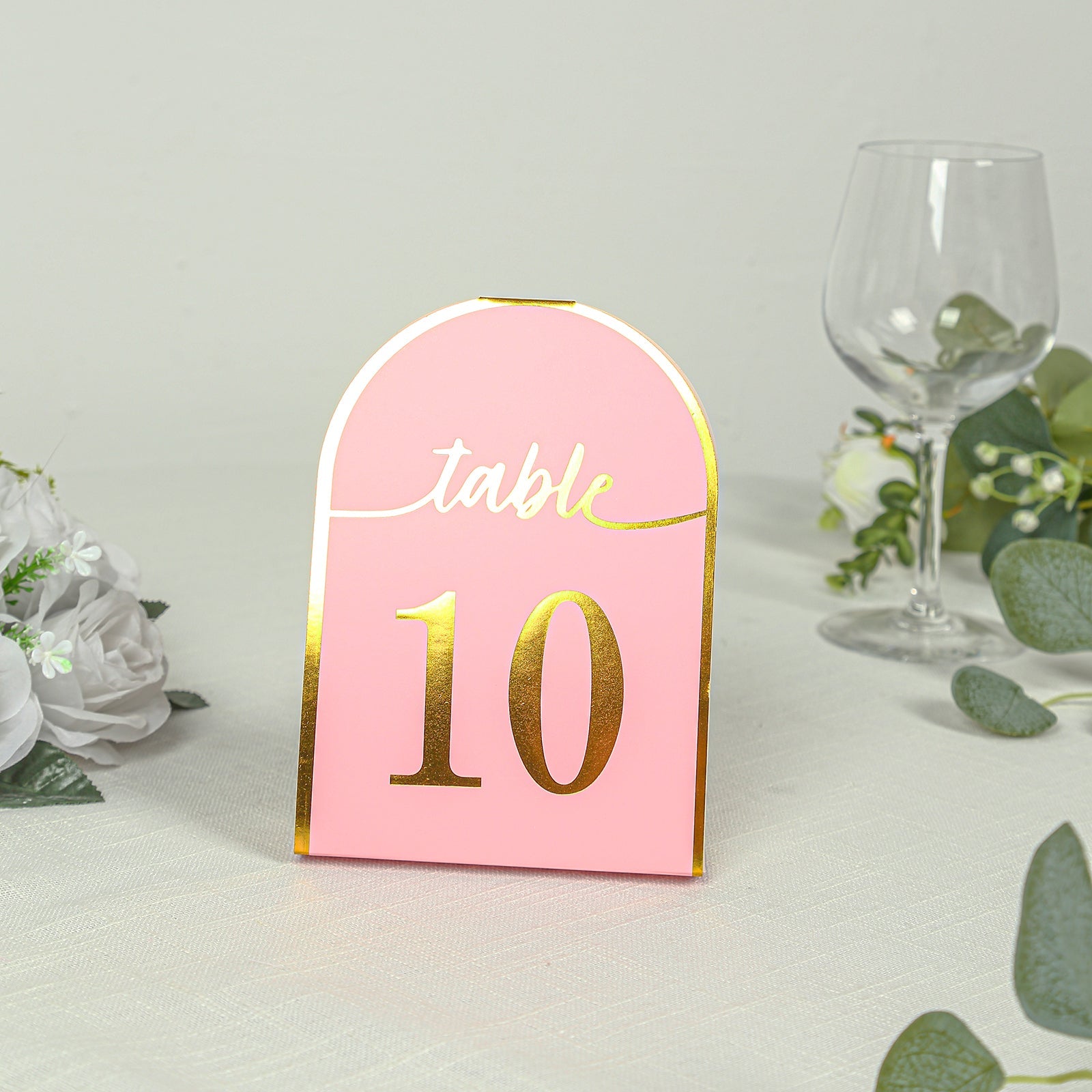 25-Pack Paper Wedding Table Numbers 1-25 Blush Arch Cutout Design - Sleek & Modern Free Standing Double Sided Table Tent Cards with Metallic Gold Foil Numbers 7