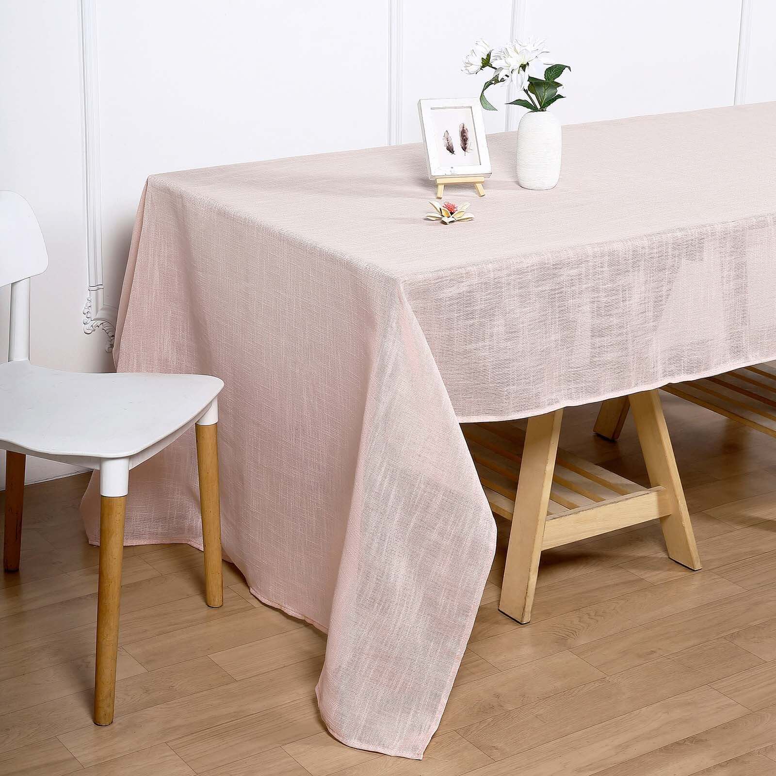 Faux Linen 60x126 Rectangular Tablecloth Blush - Slubby Textured & Wrinkle Resistant for Weddings and Special Events