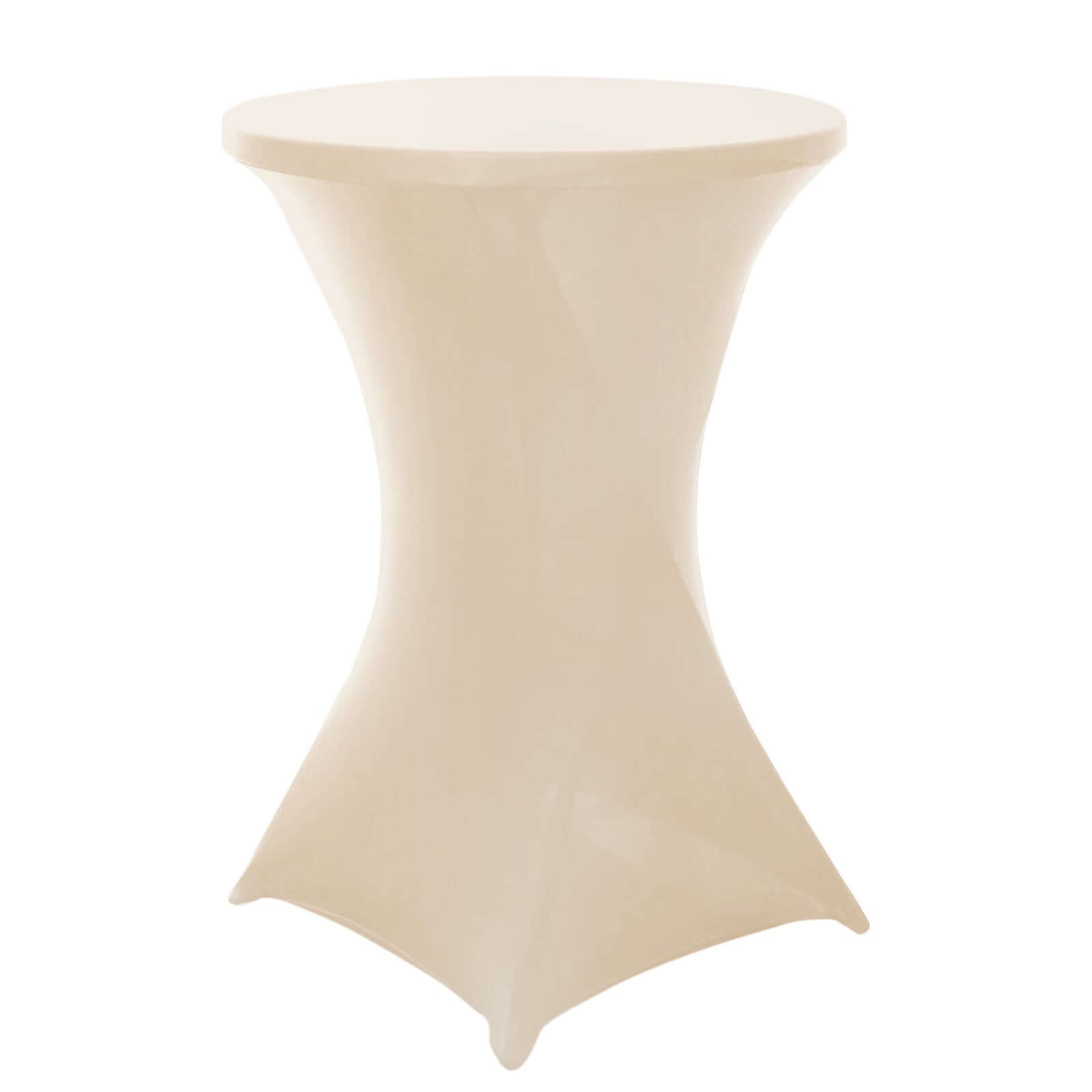 Spandex 24-32 Round Cocktail Table Cover Beige - Easy to Maintain Stretch Fitted Highboy Tablecloth