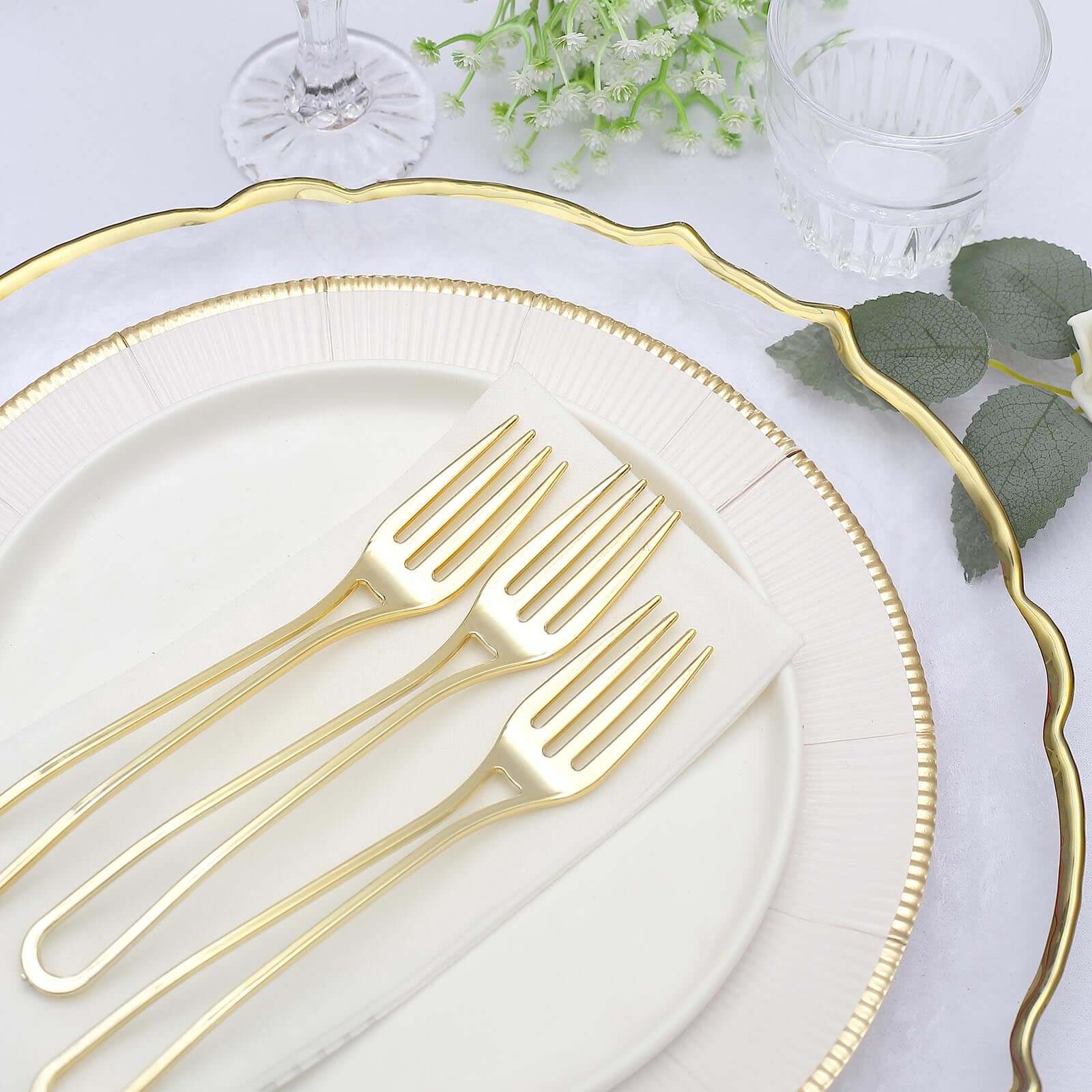 24-Pack Plastic Forks with Modern Hollow Handle Design Gold - Stylish Disposable Utensils 7