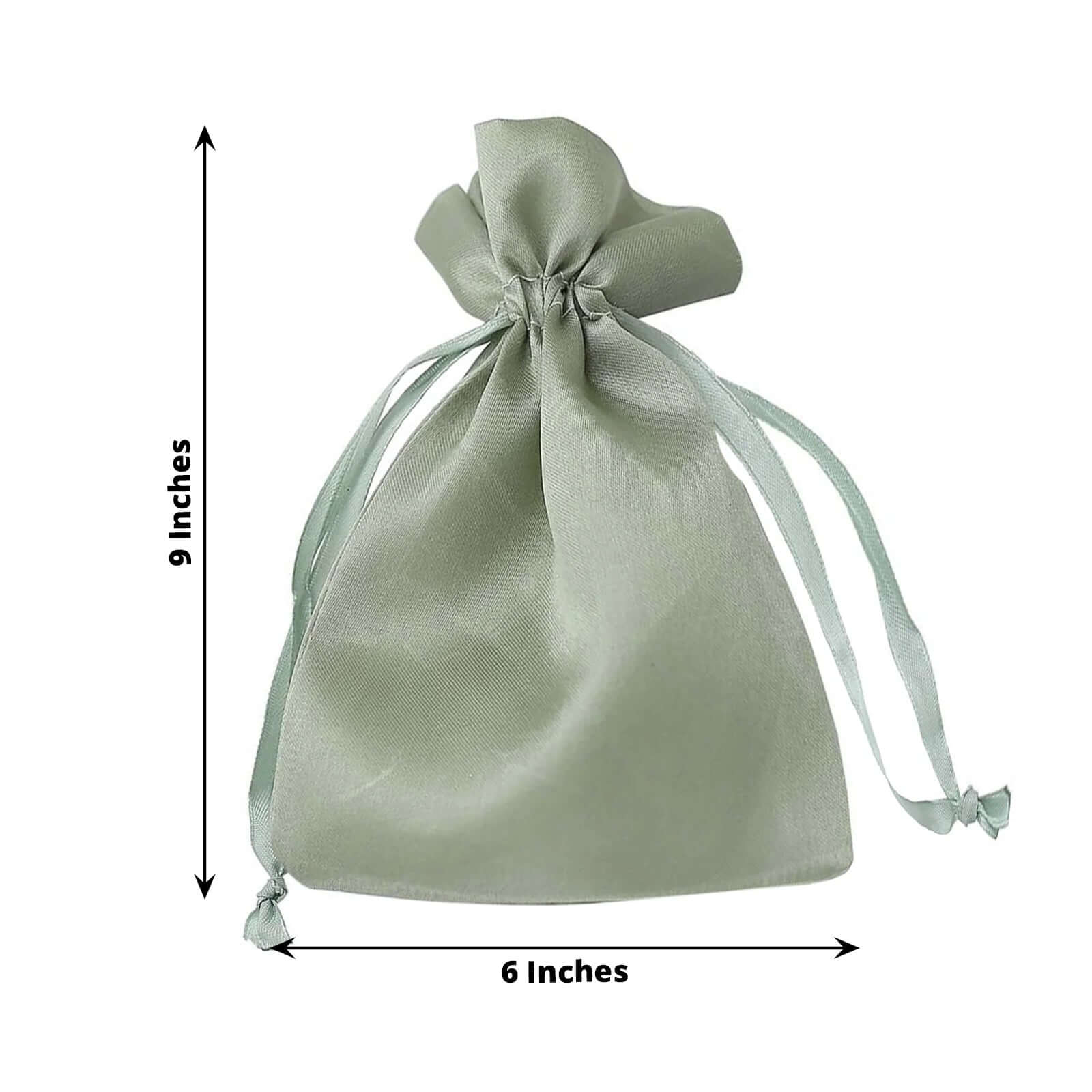 12 Pack 6x9 Sage Green Satin Wedding Party Favor Bags, Drawstring Pouch Gift Bags