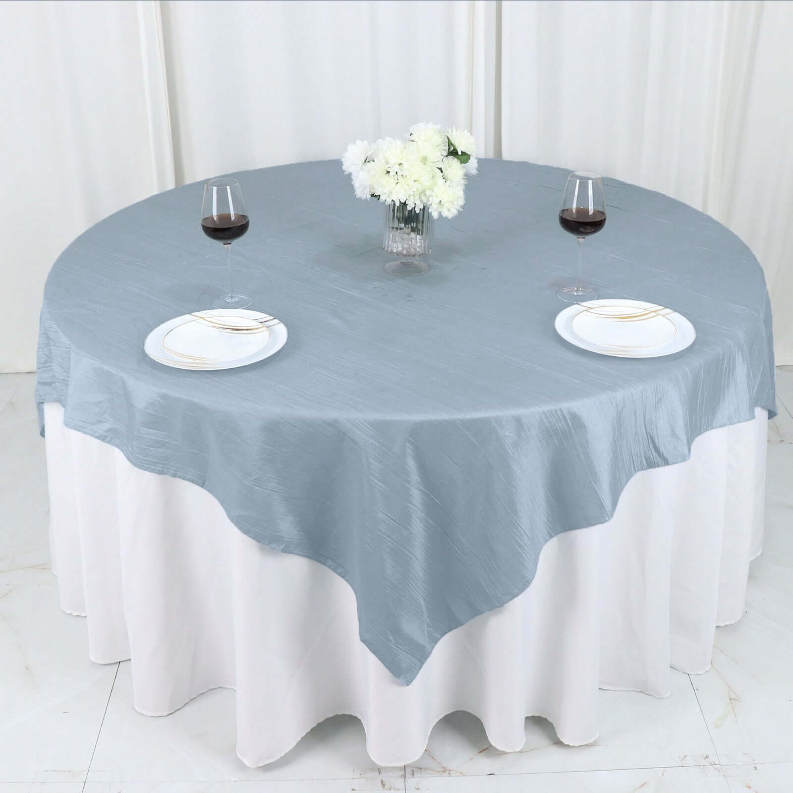 Taffeta 72x72 Table Overlay Square Tablecloth Dusty Blue - Accordion Crinkle Table Cover