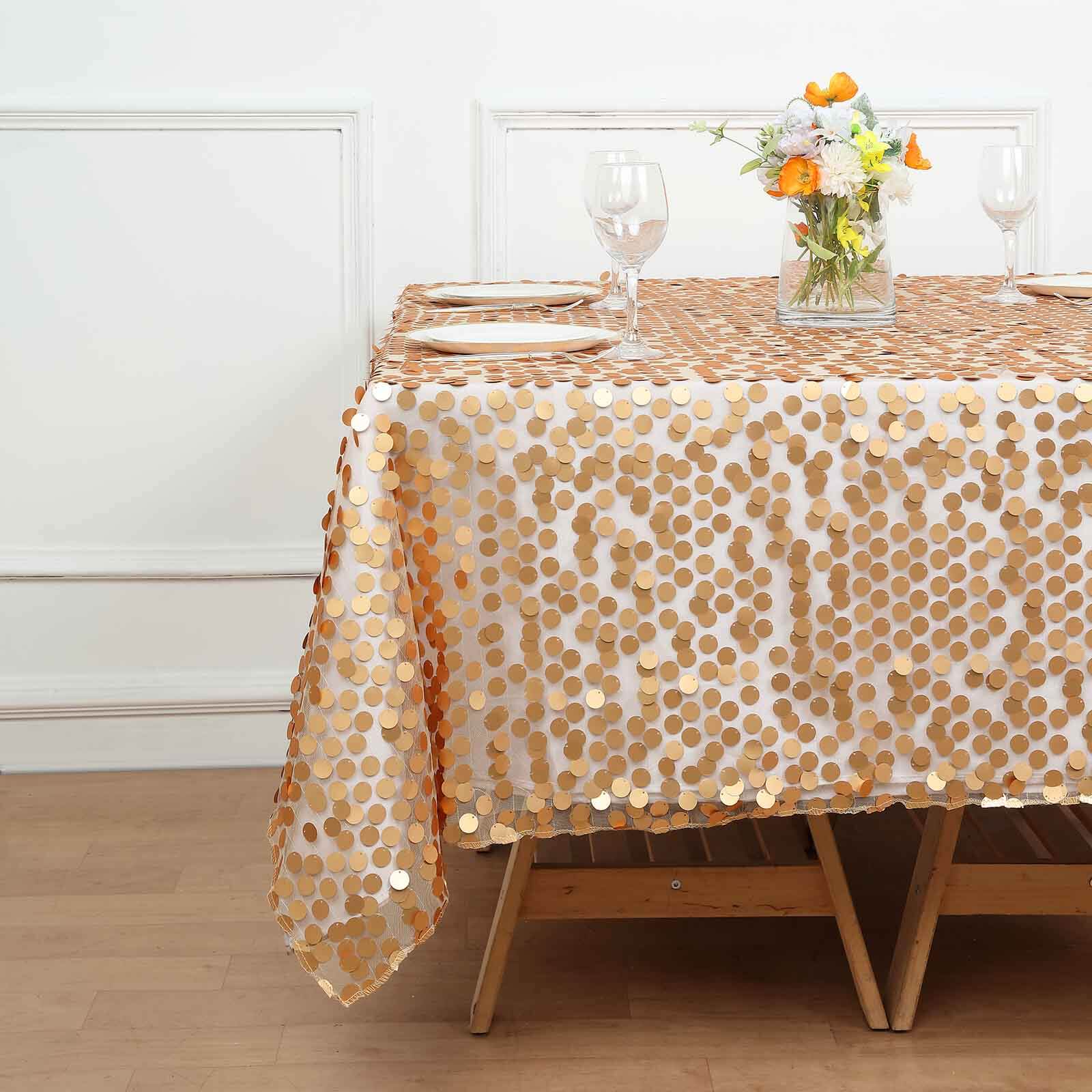 Sequin 72x72 Table Overlay Square Tablecloth Matte Champagne - Big Payette Table Cover