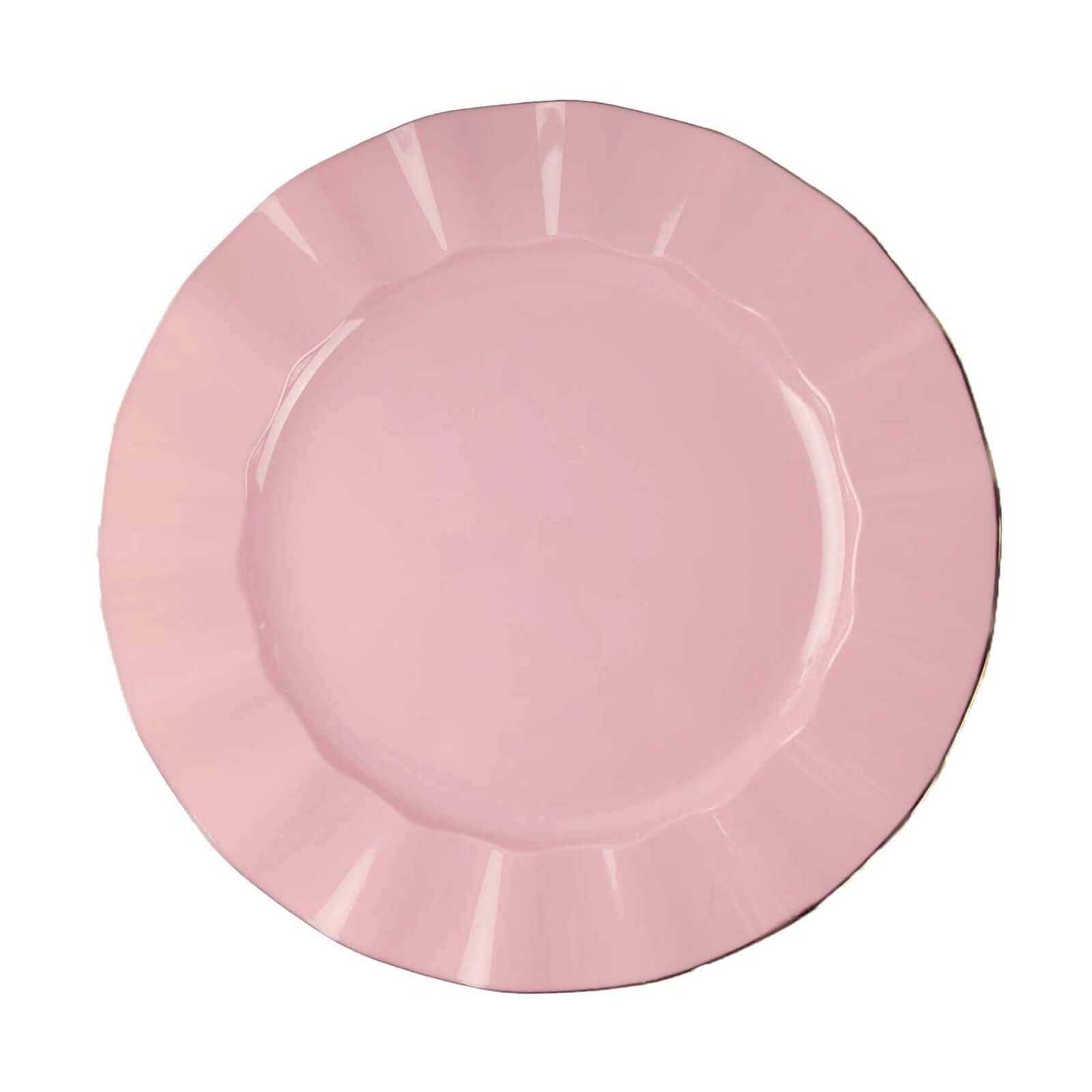 10-Pack Plastic 9 Round Dinner Plates in Dusty Rose Ruffled Rim with Gold Edging - Sturdy Disposable Dinnerware