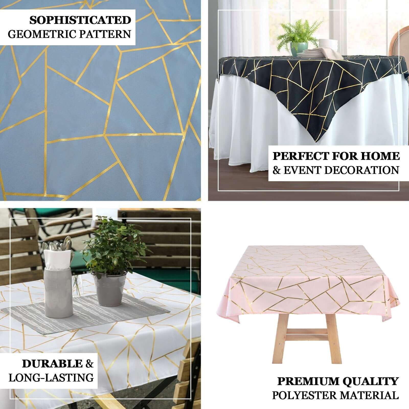 Polyester 54x54 Table Overlay Square Tablecloth Navy with Gold Foil Geometric Pattern - Wrinkle-Resistant & Durable Table Topper