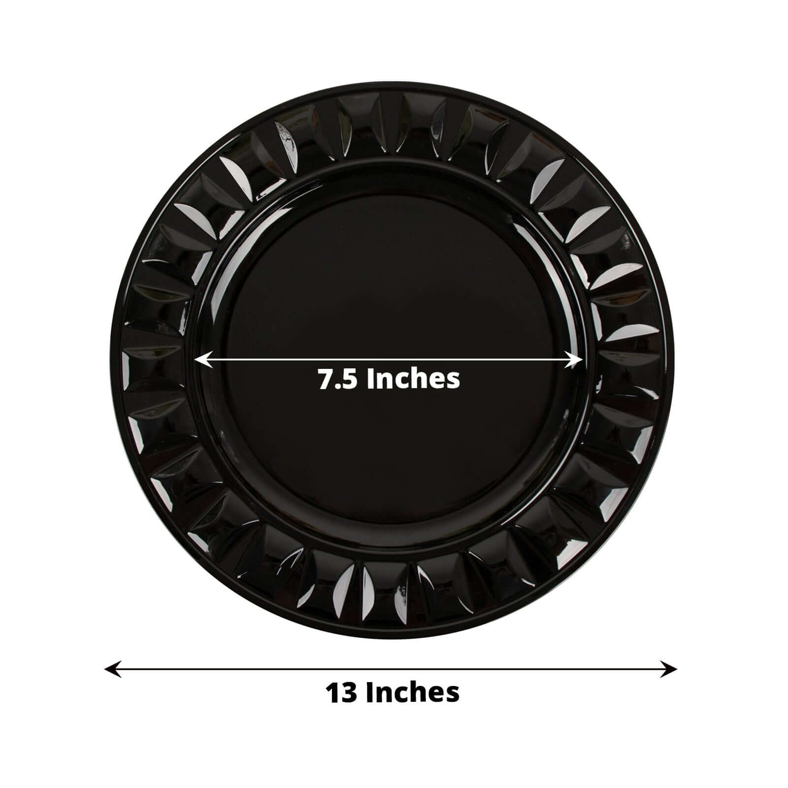 6-Pack Plastic Round Charger Plates 13 in Black with Bejeweled Rim, Luxe Decorative Dinner Party Charger Tableware