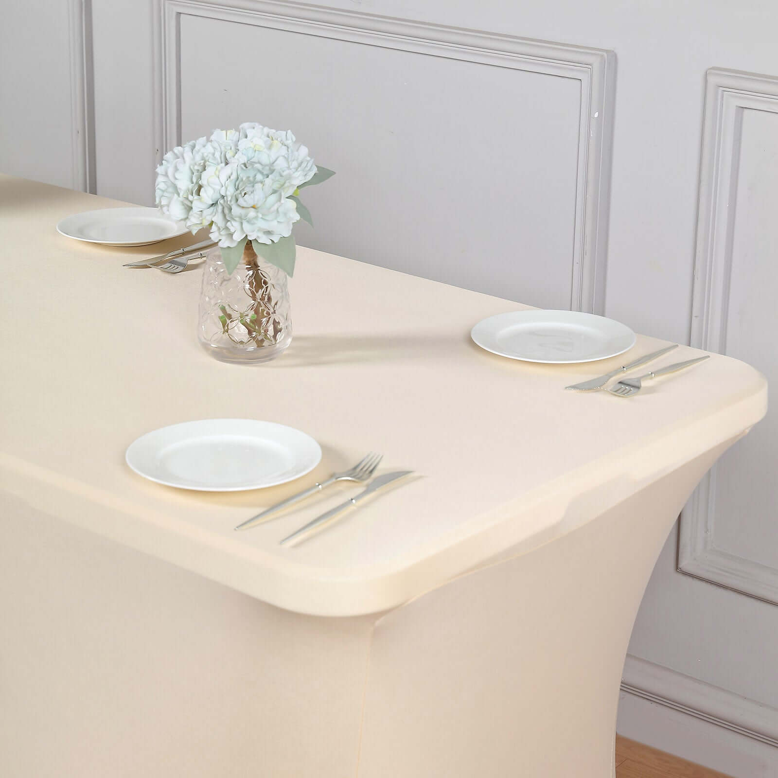 Stretch Spandex 6ft Rectangle Tablecloth Beige - Durable Form-Fitting Table Cover for Events & Presentations