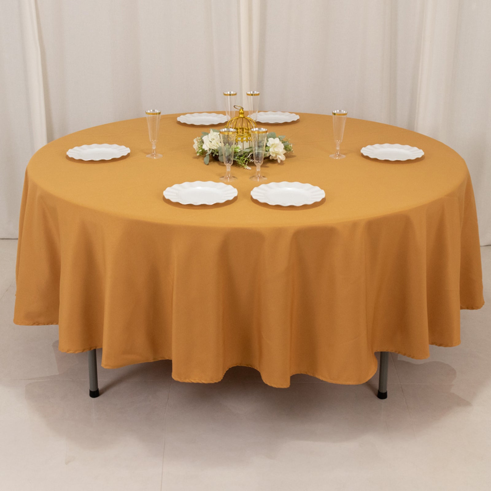 Premium Polyester 90 Round Tablecloth Gold - Stain and Wrinkle-Resistant 220GSM Table Cover for Weddings & Event Decor