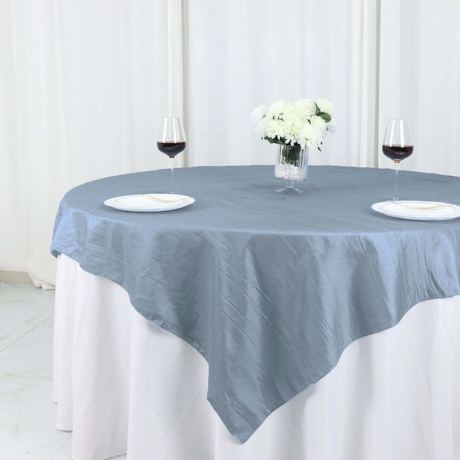 Taffeta 72x72 Table Overlay Square Tablecloth Dusty Blue - Accordion Crinkle Table Cover