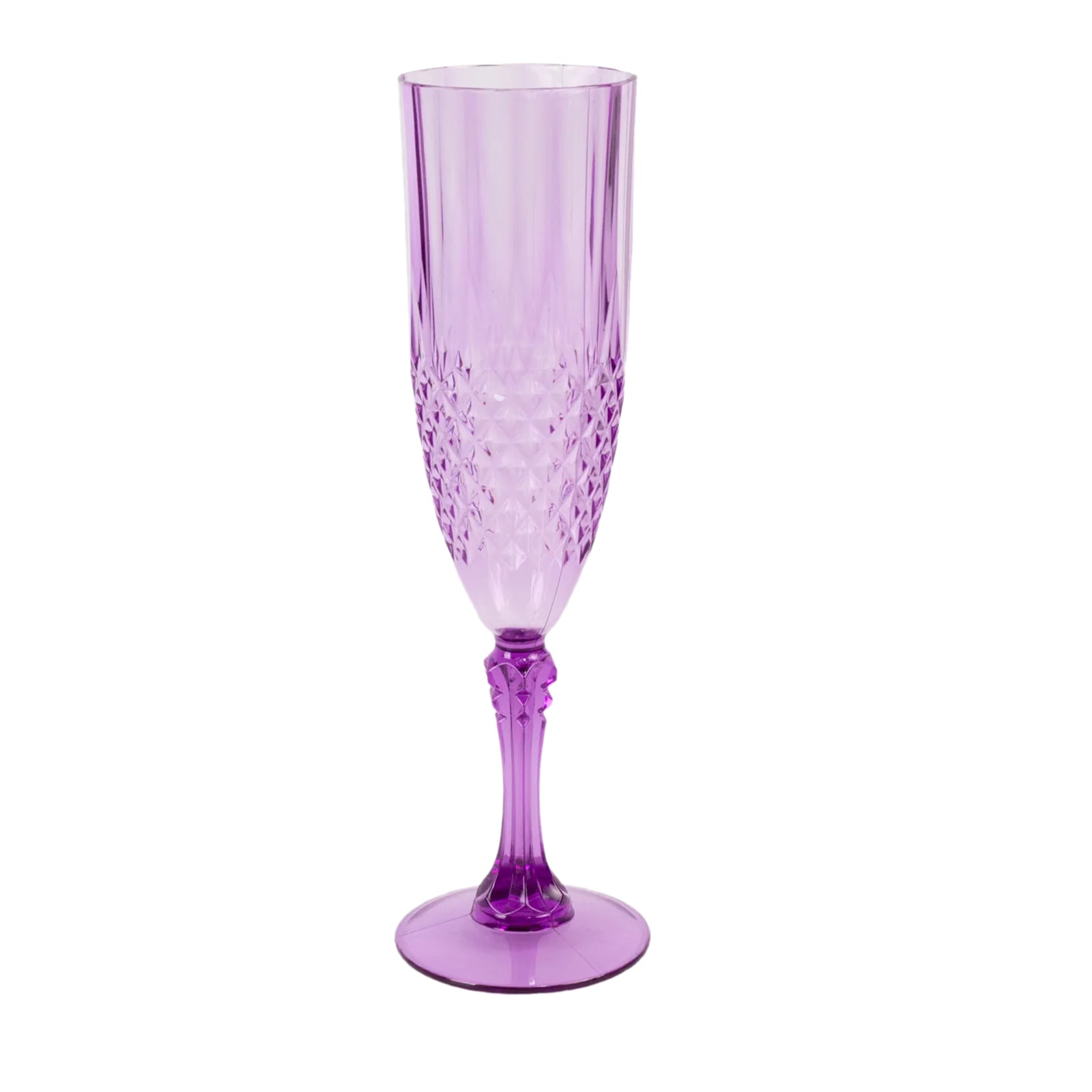 6-Pack Plastic Wedding Toast Flutes Purple Transparent Crystal Cut Style - Reusable Champagne Glasses 8oz