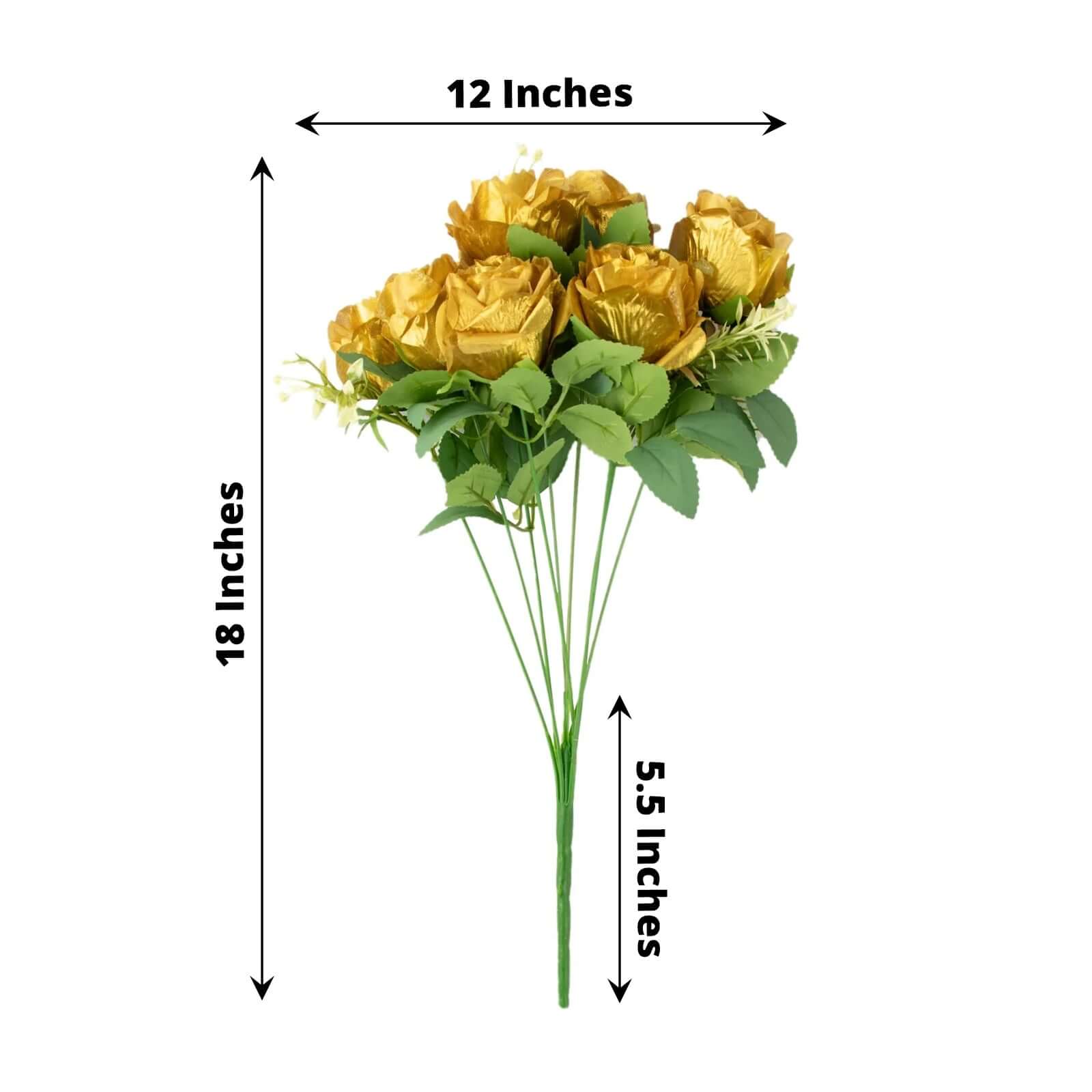 2 Bushes 18 Real Touch Gold Artificial Rose Flower Bouquet, Silk Long Stem Flower Arrangements
