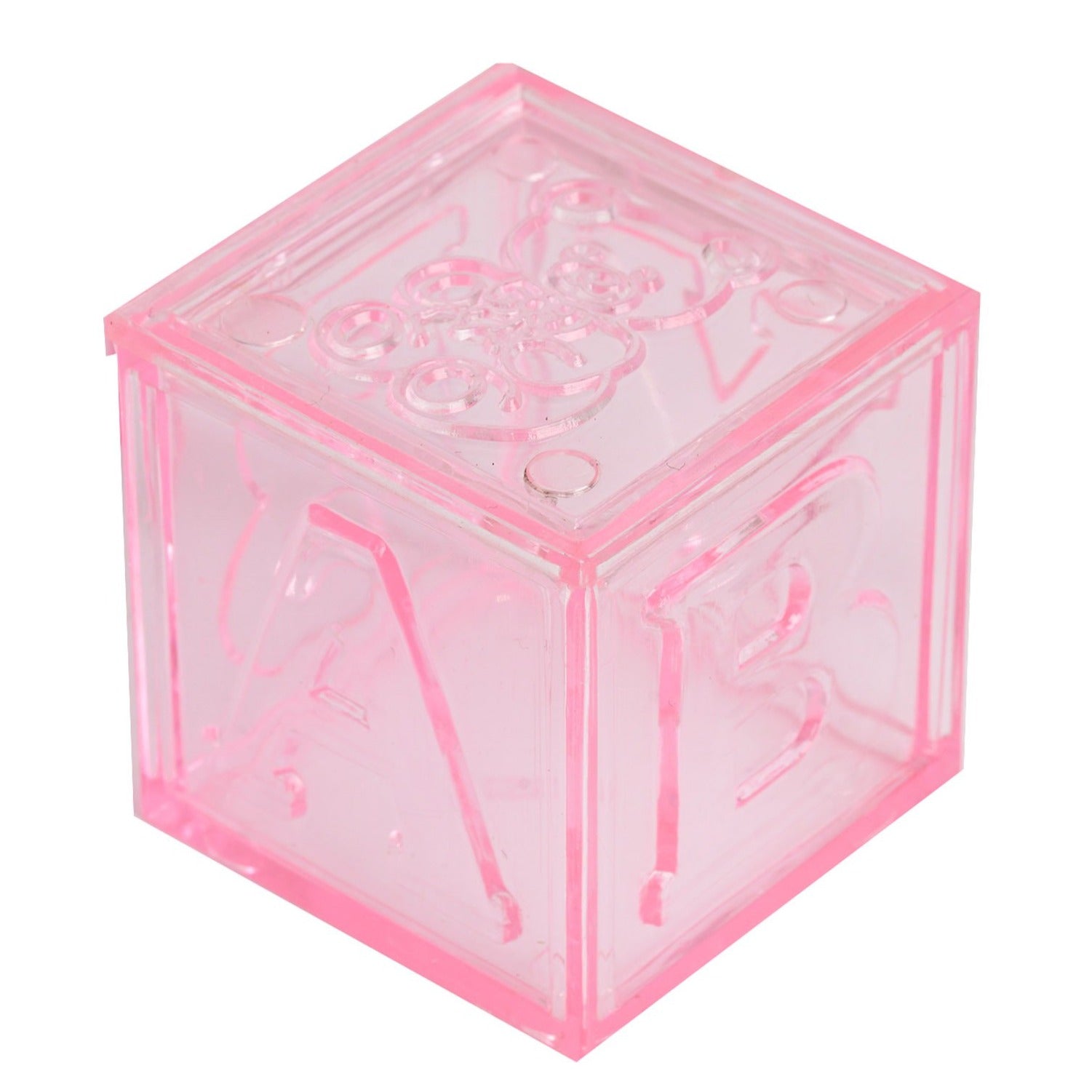 12 Pack 2 Pink Fillable Plastic Baby Shower Candy Gift Boxes, Transparent Baby Blocks Favor Boxes