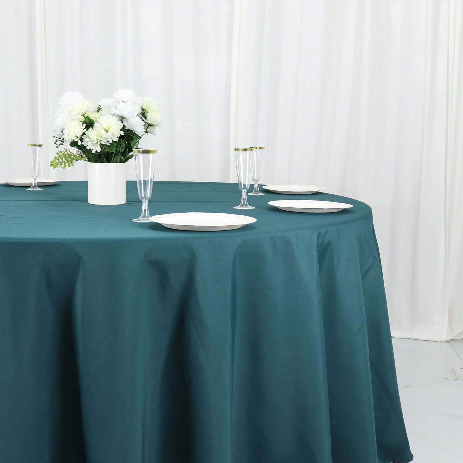 Polyester 120 Round Tablecloth Peacock Teal - Seamless Wrinkle-Resistant Table Cover