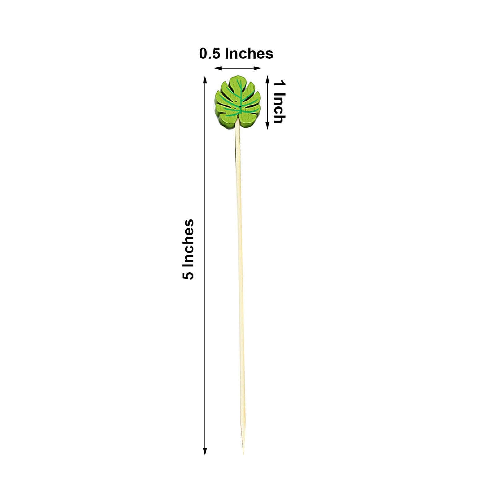 100-Pack Bamboo Cocktail Sticks Tropical Leaf Decorative Top Design - Eco Friendly Party Picks 5