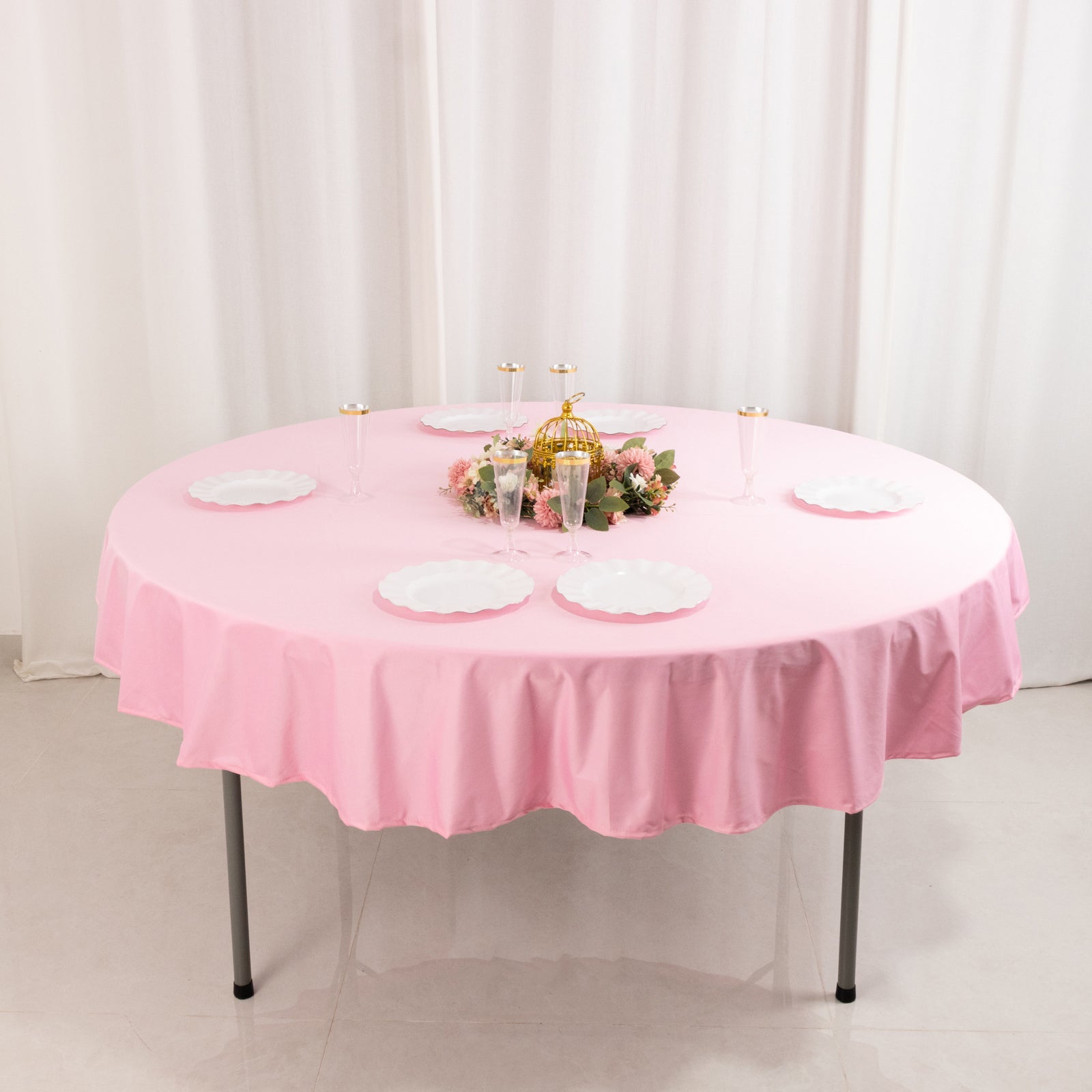 Premium Scuba Round 70 Tablecloth Pink - Wrinkle Free & Stain Resistant Table Cover