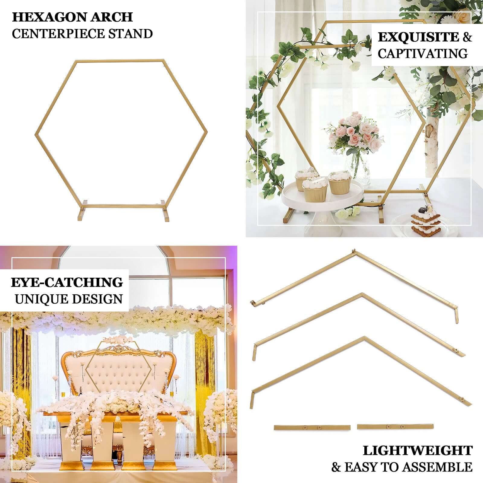 Hexagon Wedding Arch Table Centerpiece Metal Gold - Self-Standing Geometric Flower Balloon Stand 21