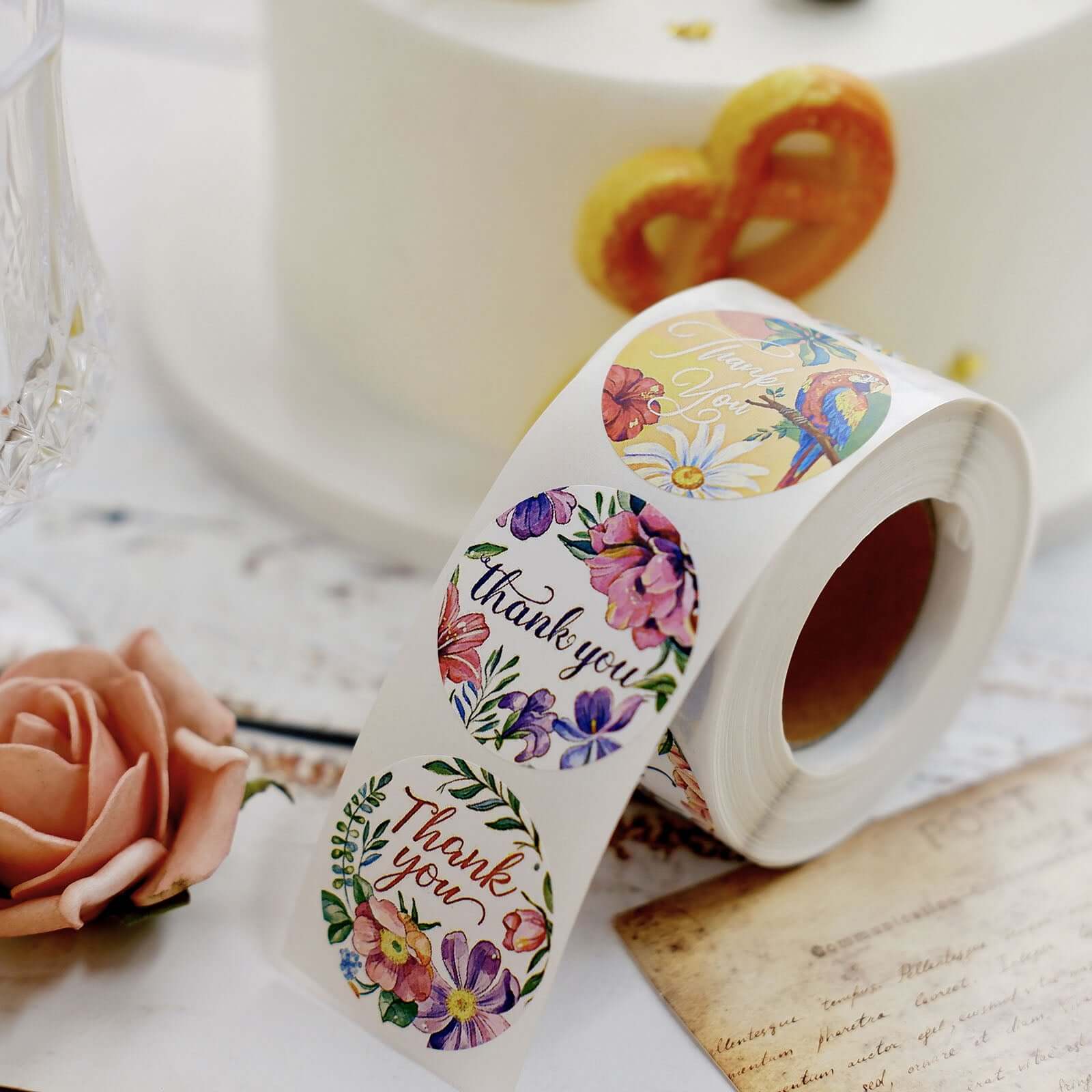 500Pcs 1.5 Thank You Tropical Colorful Floral Stickers Roll, Labels For DIY Envelope Seal - Round