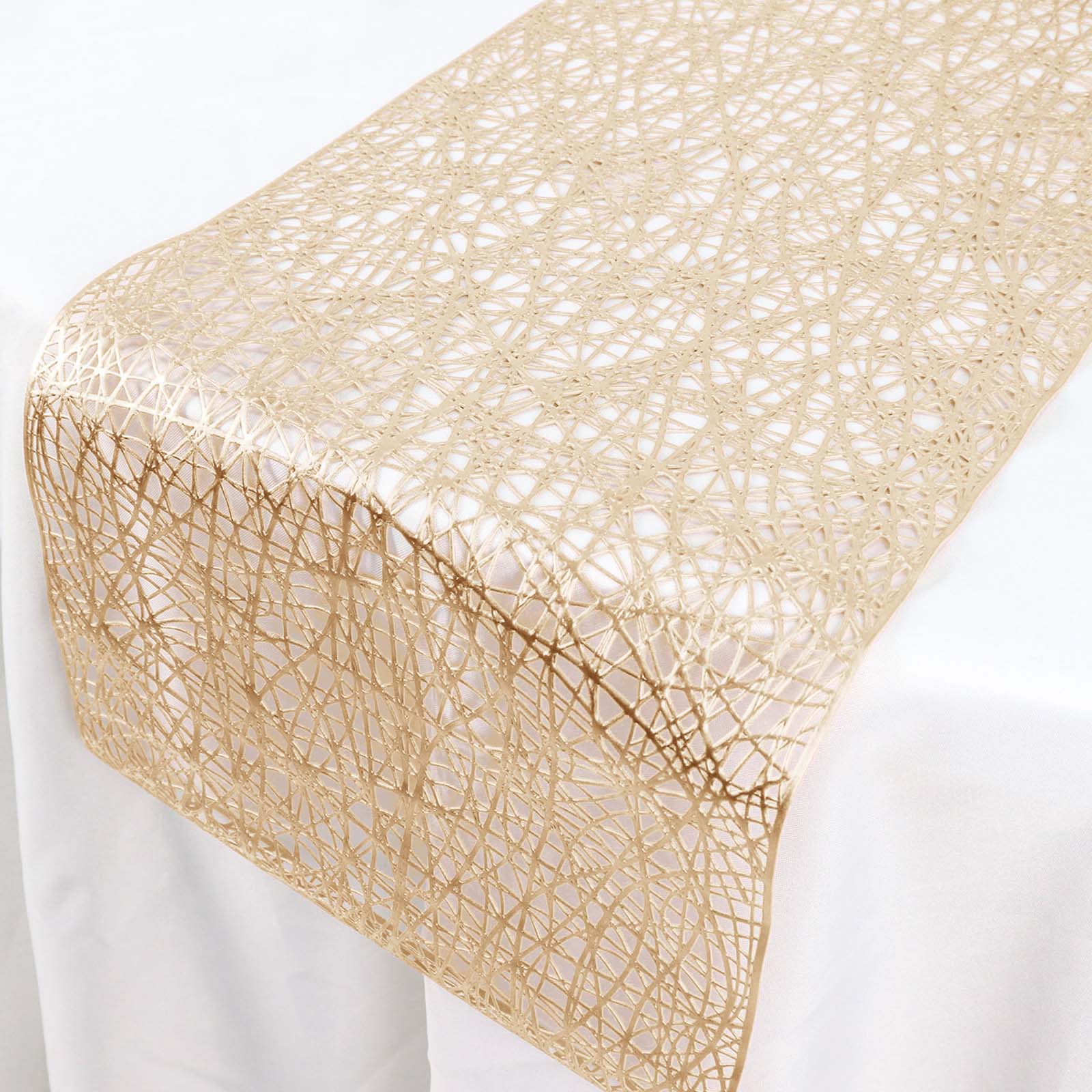 Plastic Woven Vinyl 13x6ft Table Runner Metallic Gold - Non-Slip & Reversible Tabletop Decor