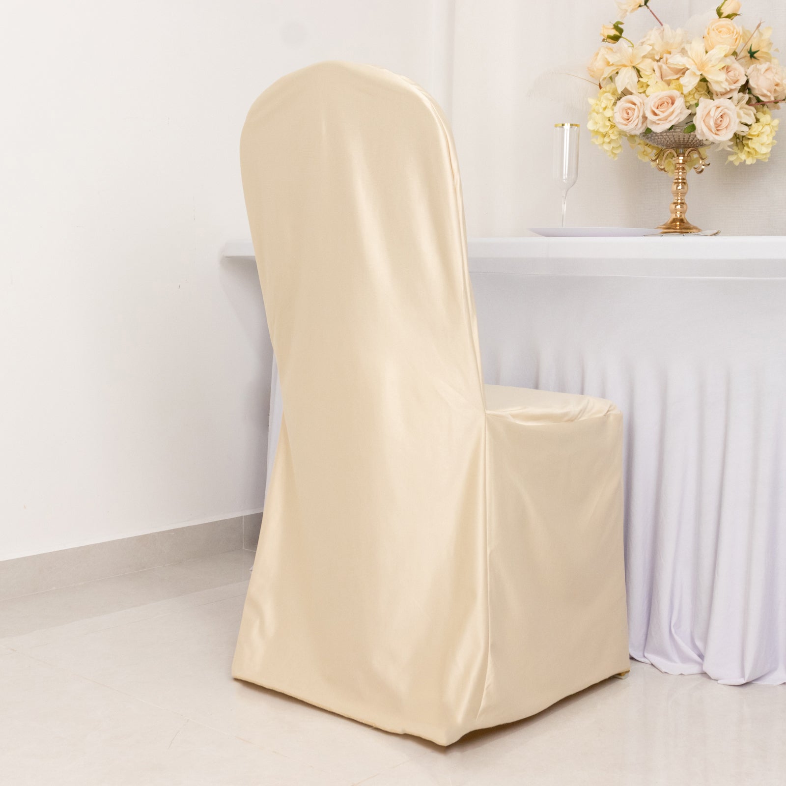 Scuba Stretch Chair Cover Beige for Banquet Chairs Slim Fit Design - Wrinkle Free and Durable Slipcover