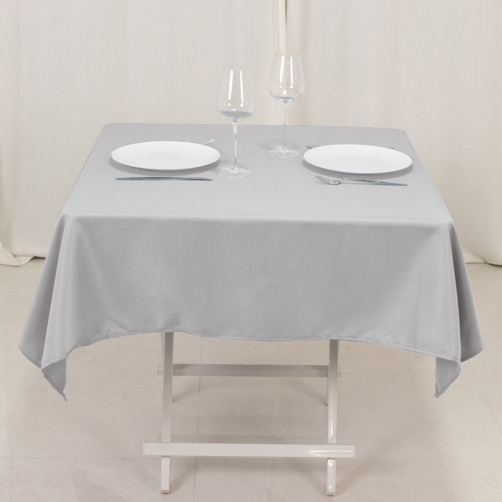 Premium Polyester 54x54 Square Tablecloth Silver - Stain and Wrinkle-Resistant 220GSM Table Cover