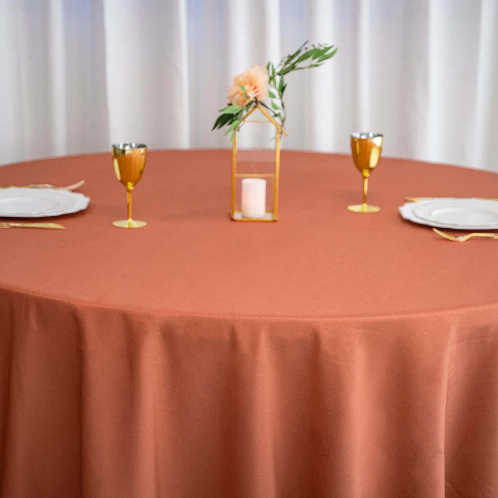 Polyester 132 Round Tablecloth Terracotta (Rust) - Seamless Chic Table Cover