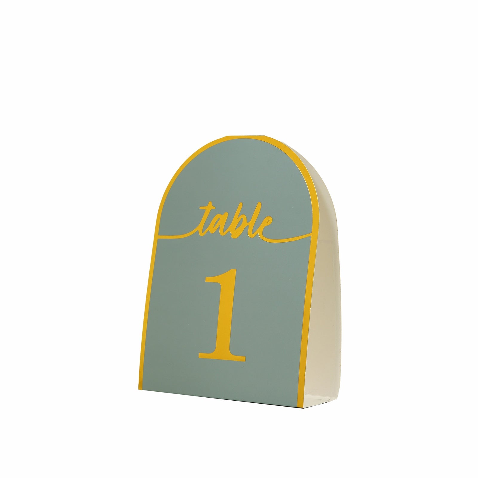 25-Pack Paper Wedding Table Numbers 1-25 Dusty Blue Arch Cutout Design - Sleek & Modern Free Standing Double Sided Table Tent Cards with Metallic Gold Foil Numbers 7