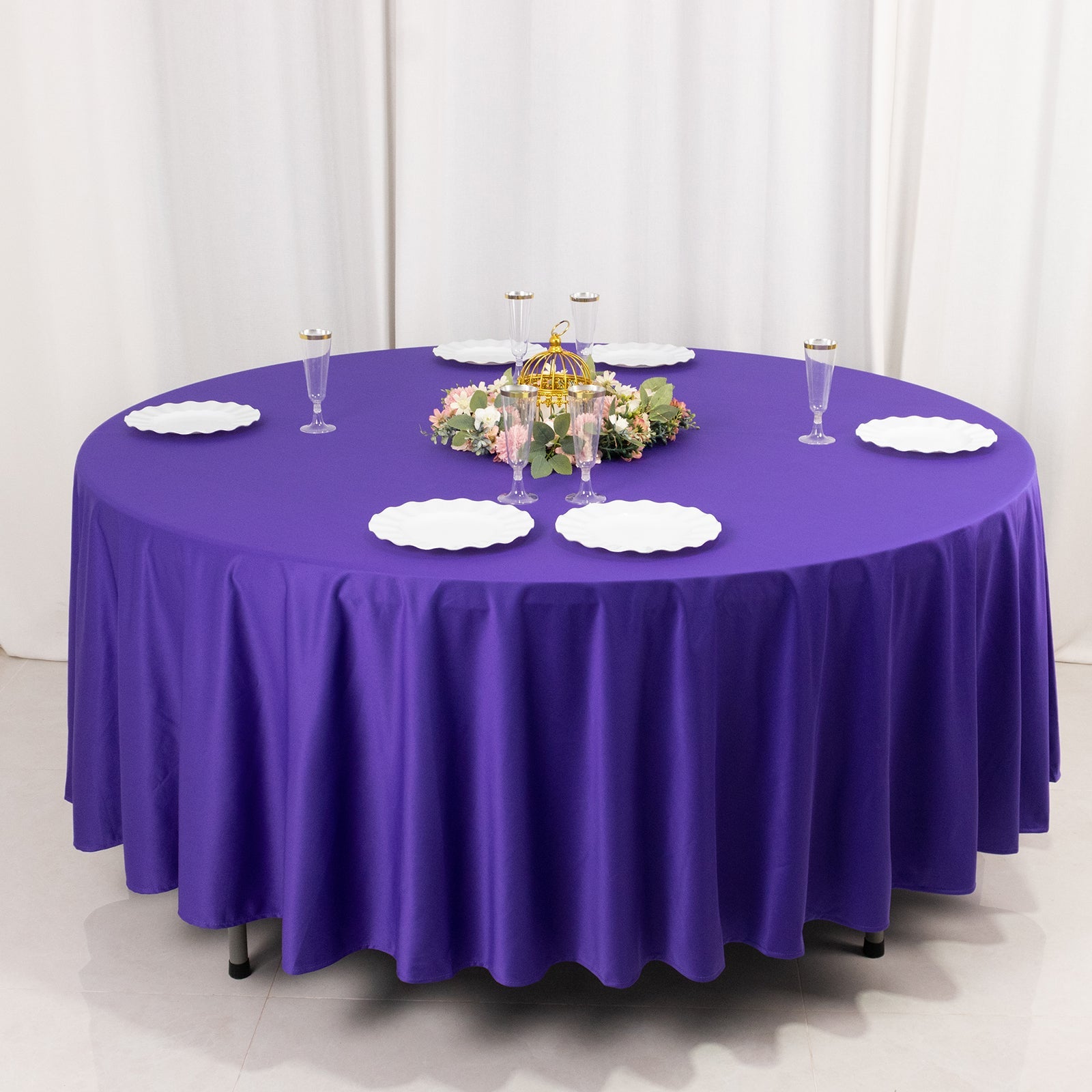 Premium Scuba Round 108 Tablecloth Purple - Wrinkle Free & Stain Resistant Table Cover