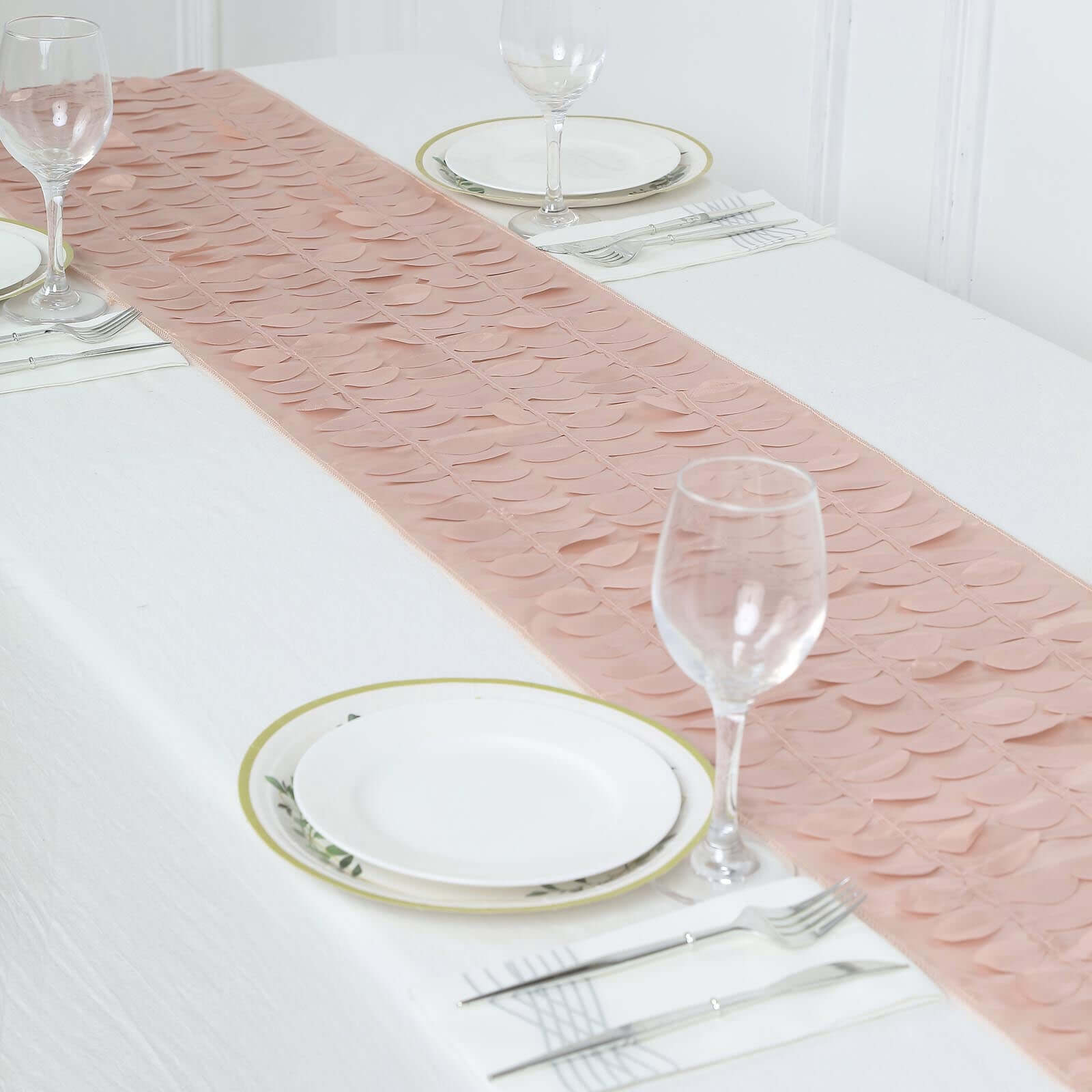 Taffeta Fabric 12x108 Table Runner Dusty Rose - 3D Leaf Petal Design