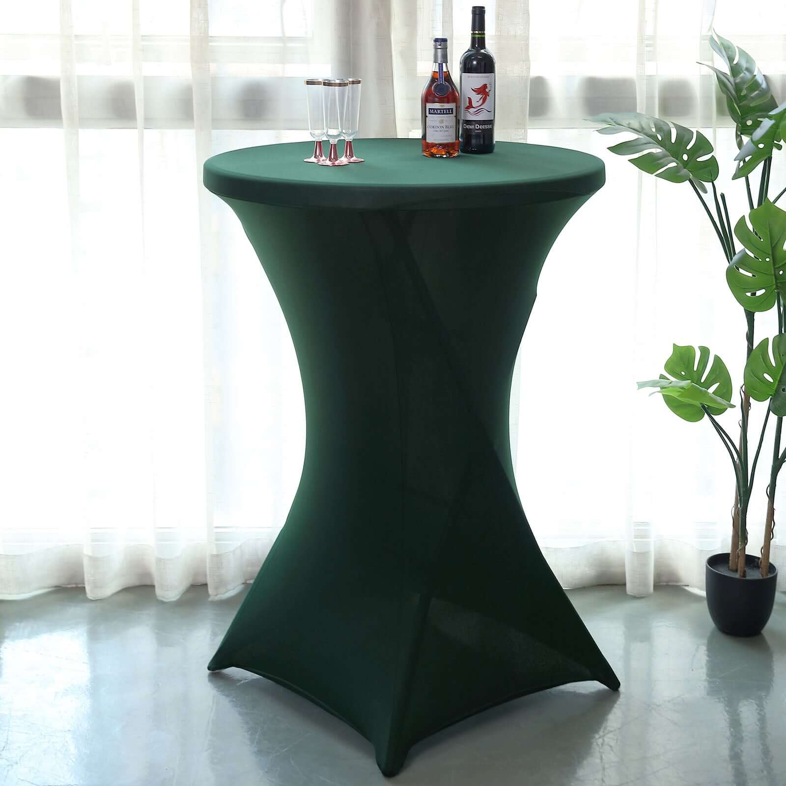 Spandex 24-32 Round Cocktail Table Cover Hunter Emerald Green - Easy to Maintain Stretch Fitted Highboy Tablecloth