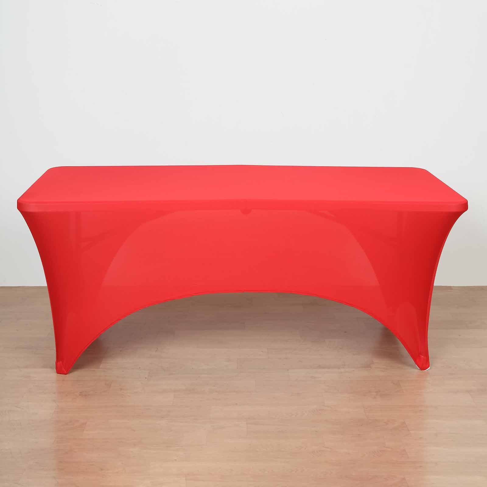 Stretch Spandex 96x30 Rectangle Table Cover Red with Curved Open Back Design Tailored Professional Look