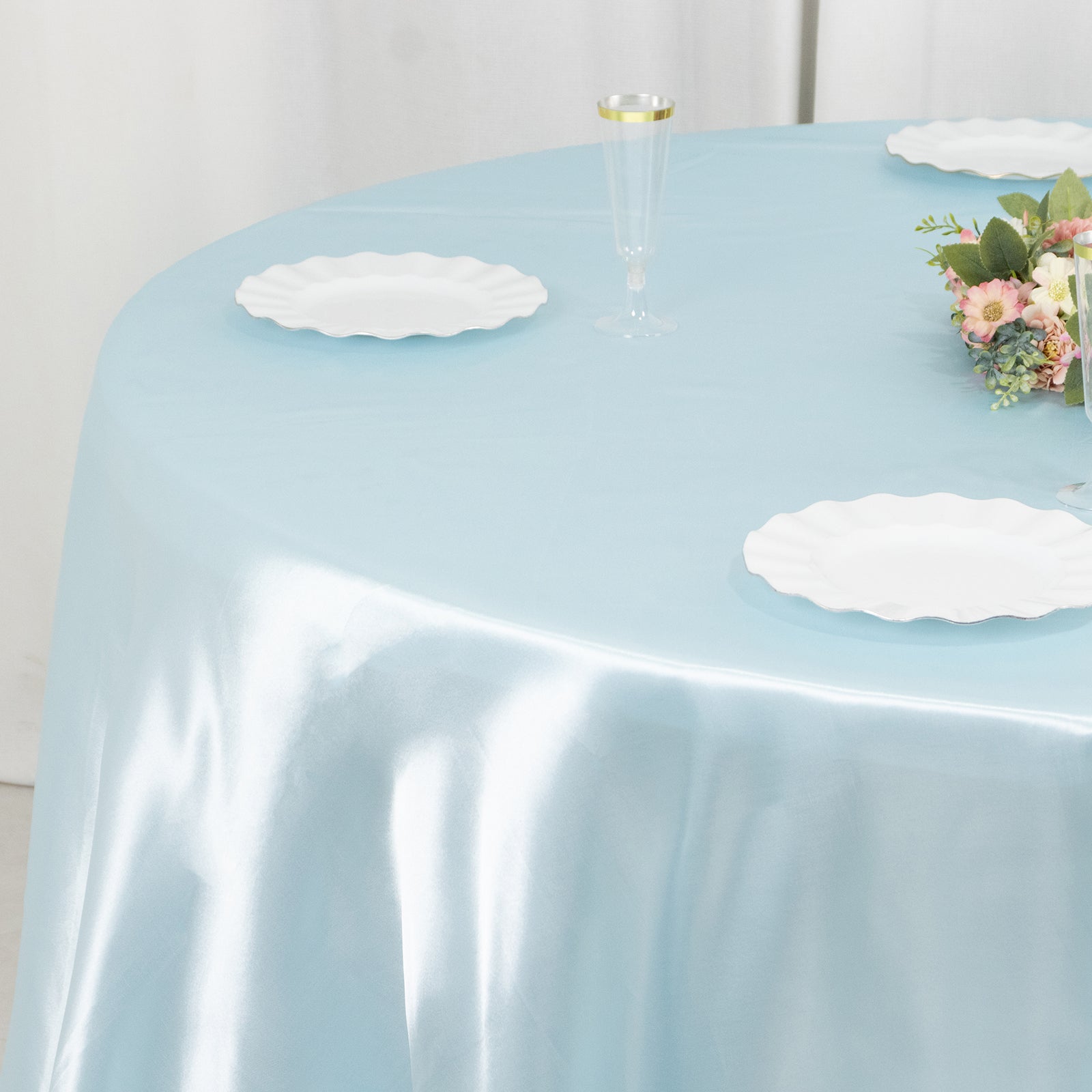 Satin 132 Round Tablecloth Light Blue - Stylish Seamless Table Cover