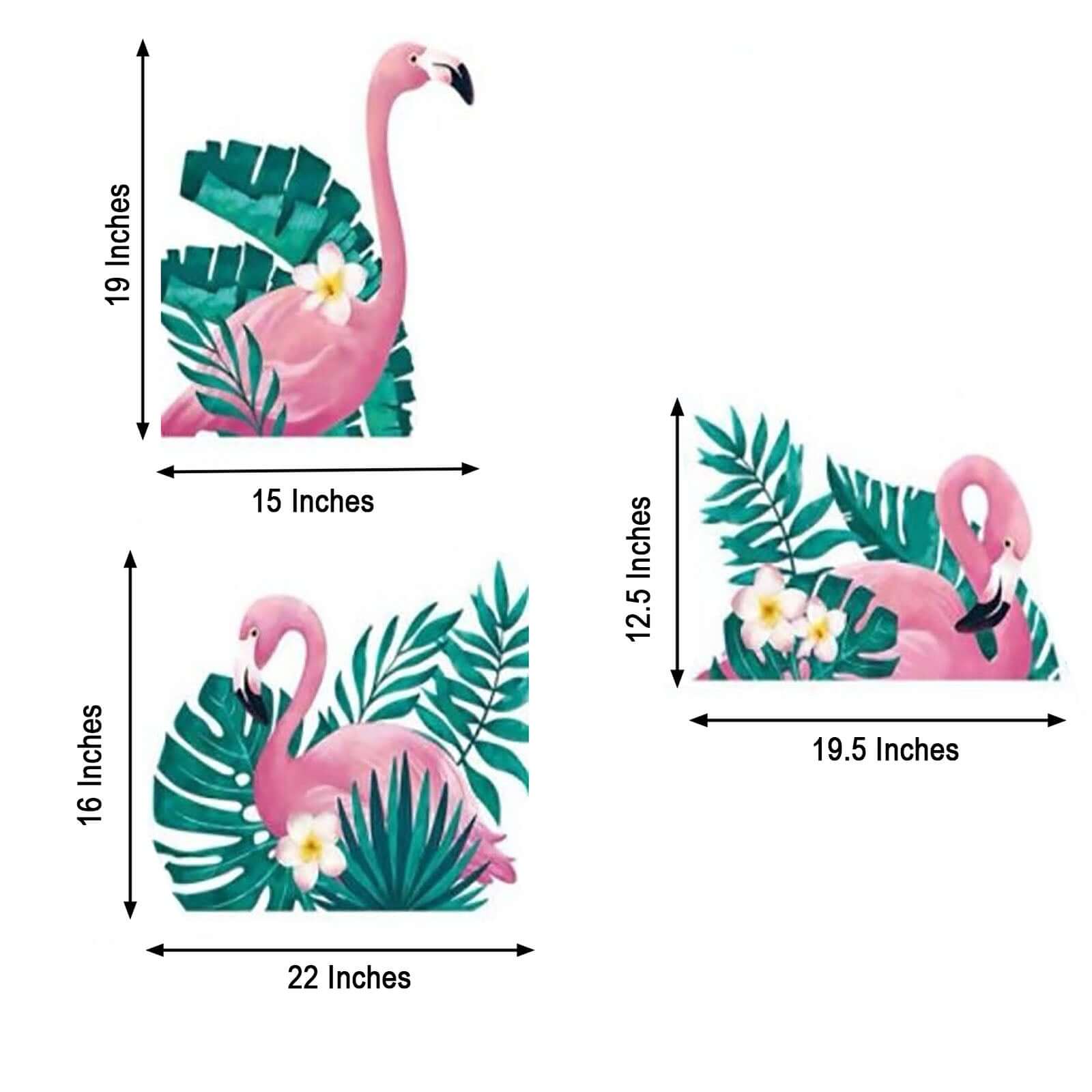 Green Tropical Palm Leaves and Flamingo Wall Decals, Peel Removable Stickers