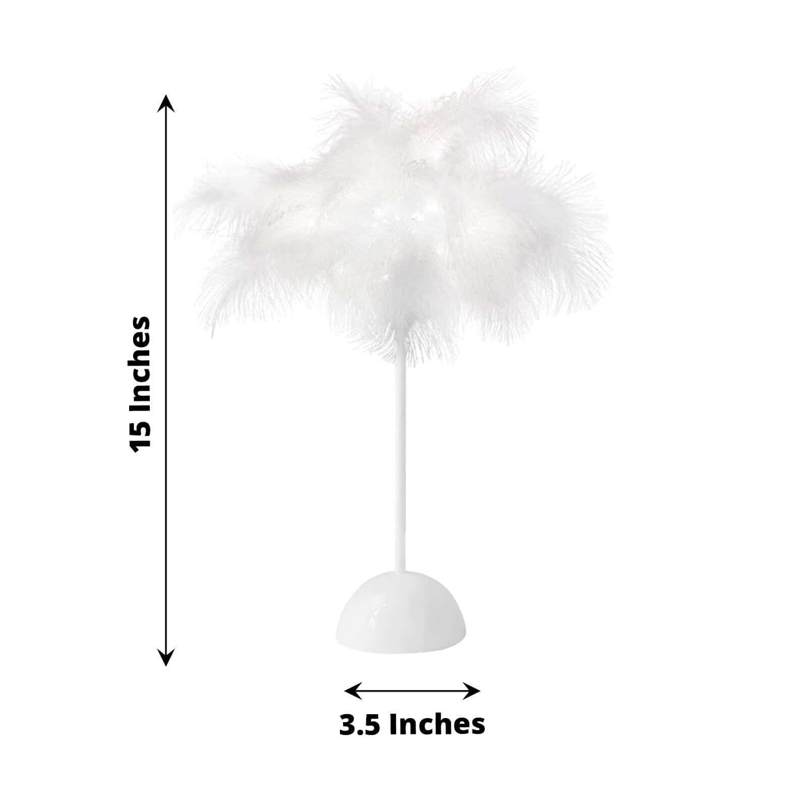 Table Lamp Feather Design White LED Battery Operated - Cordless Wedding Centerpiece 15