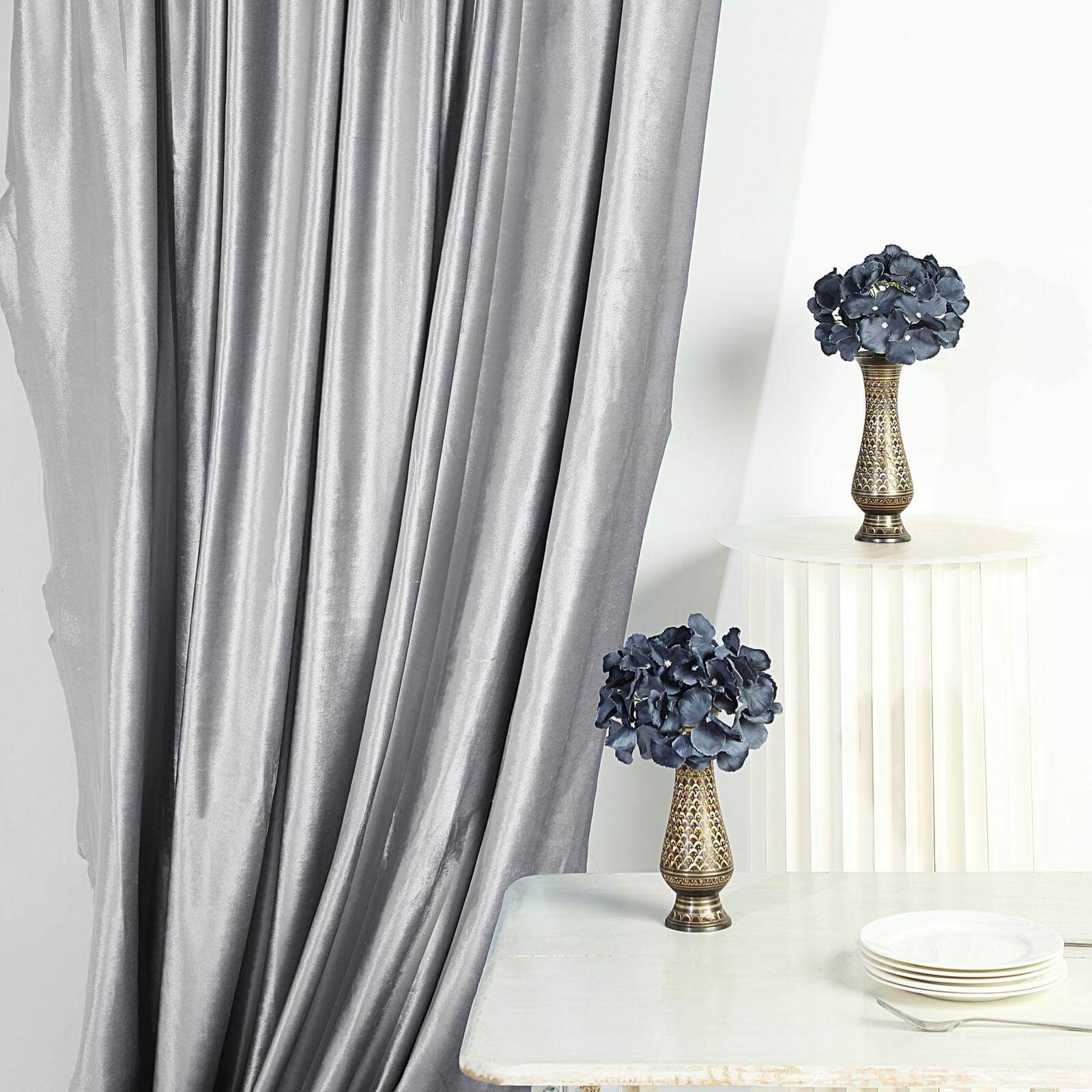 8ftx8ft Silver Premium Smooth Velvet Event Curtain Drapes, Privacy Backdrop Event Panel with Rod Pocket