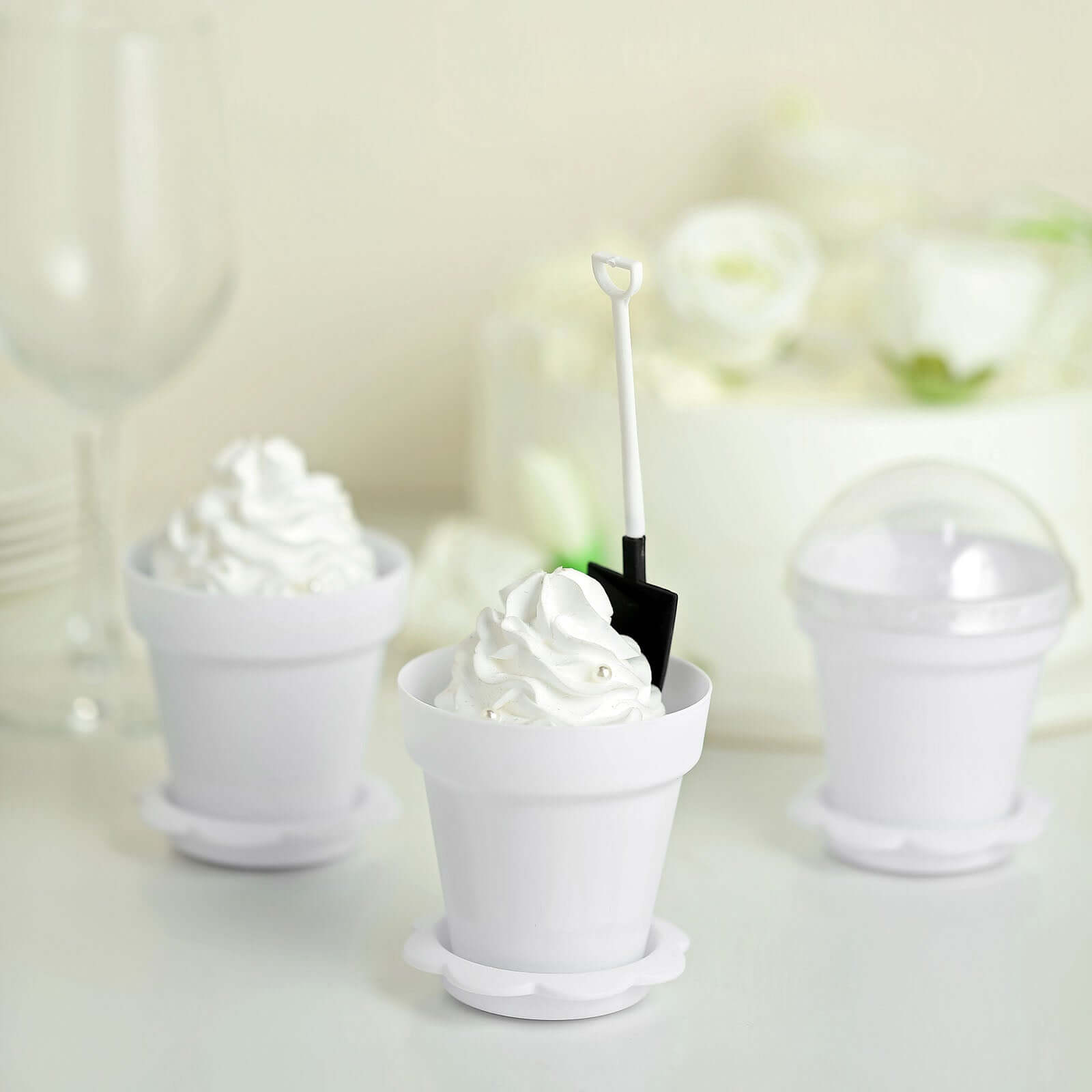 12-Pack Dessert Cups Succulent Planter Design White - Plastic Serving Cups with Lids and Shovels 4