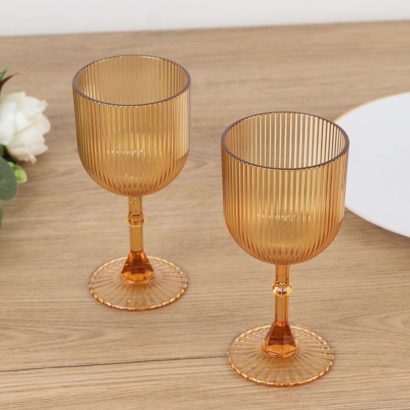 12-Pack Plastic Goblets Amber Gold Vintage Ribbed Pattern - Reusable Shatterproof Glassware 9oz