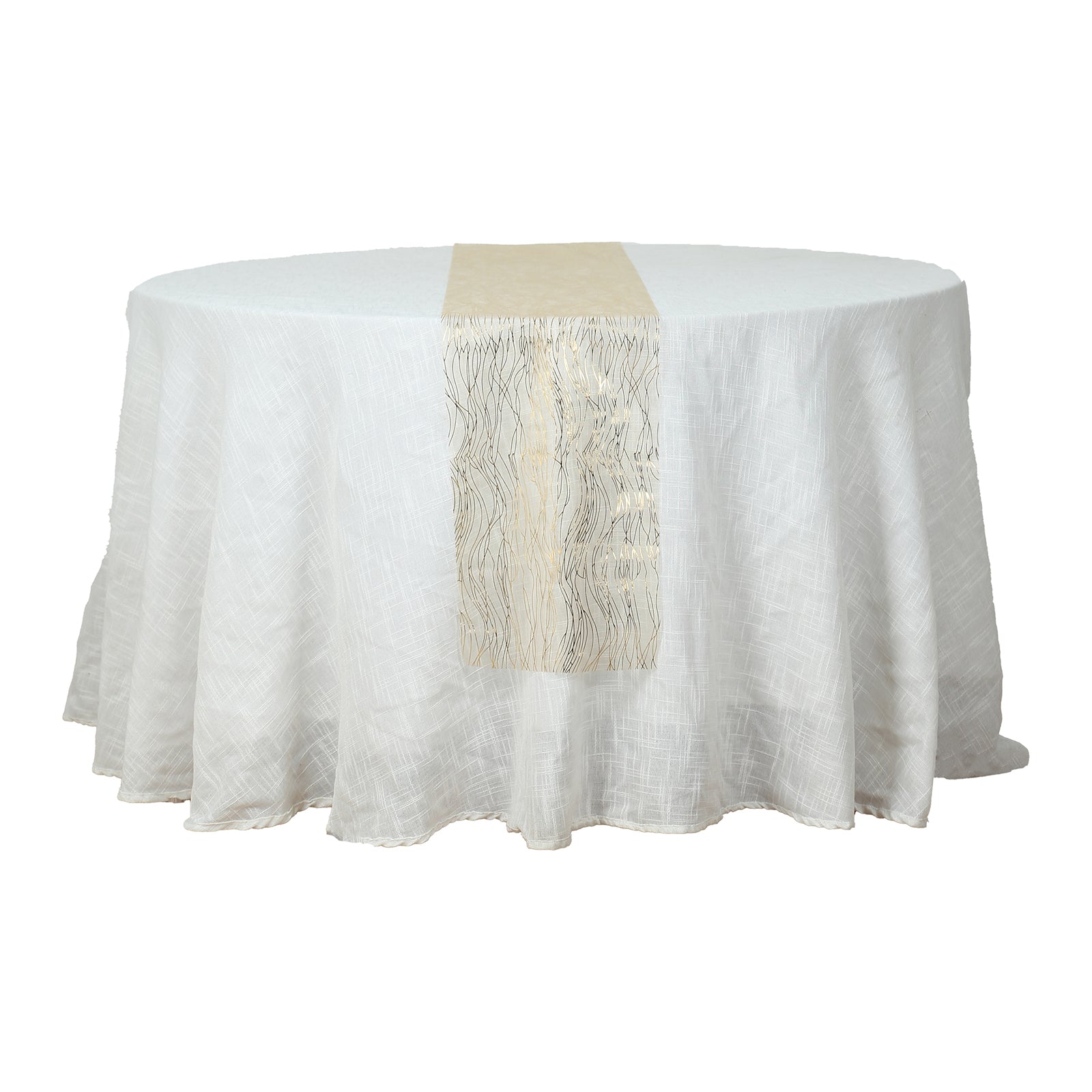 5 Pack Organza 12x108 Table Runners Gold - Gold Wave Design