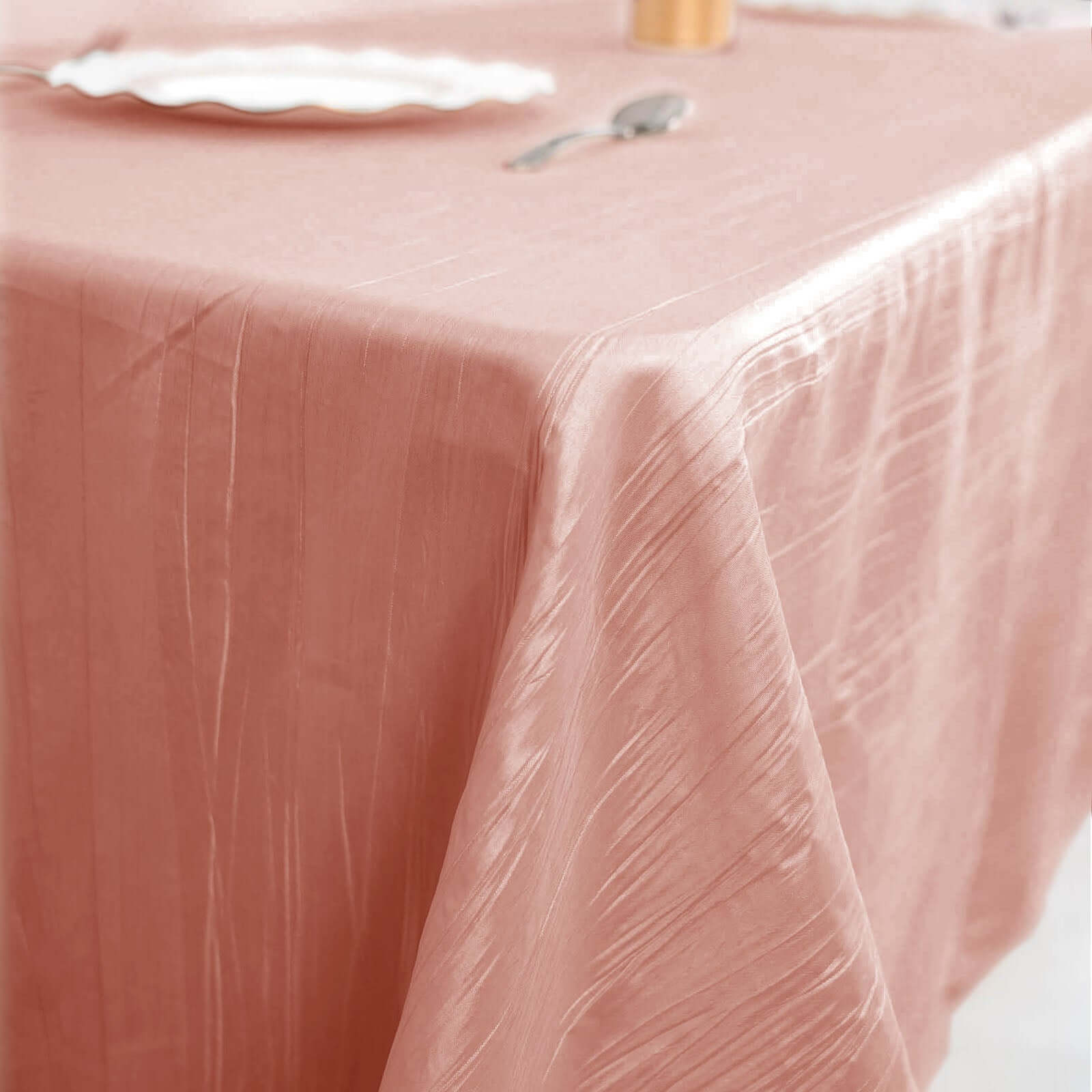 Taffeta 90x132 Rectangle Tablecloth Dusty Rose - Seamless Accordion Crinkle Table Cover